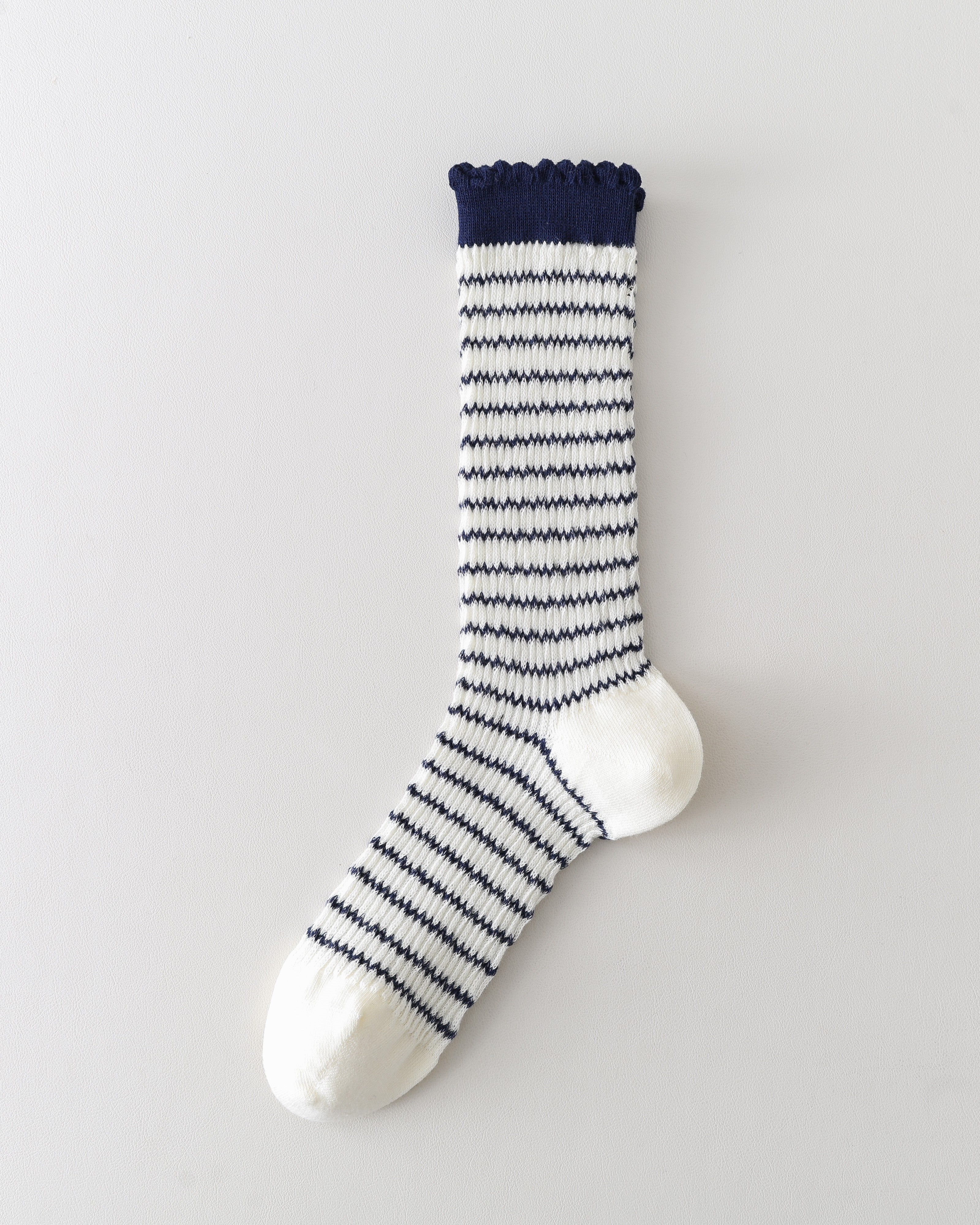 Women Crew Socks Bubble Trim Twist Stripe Pile Cute Chic