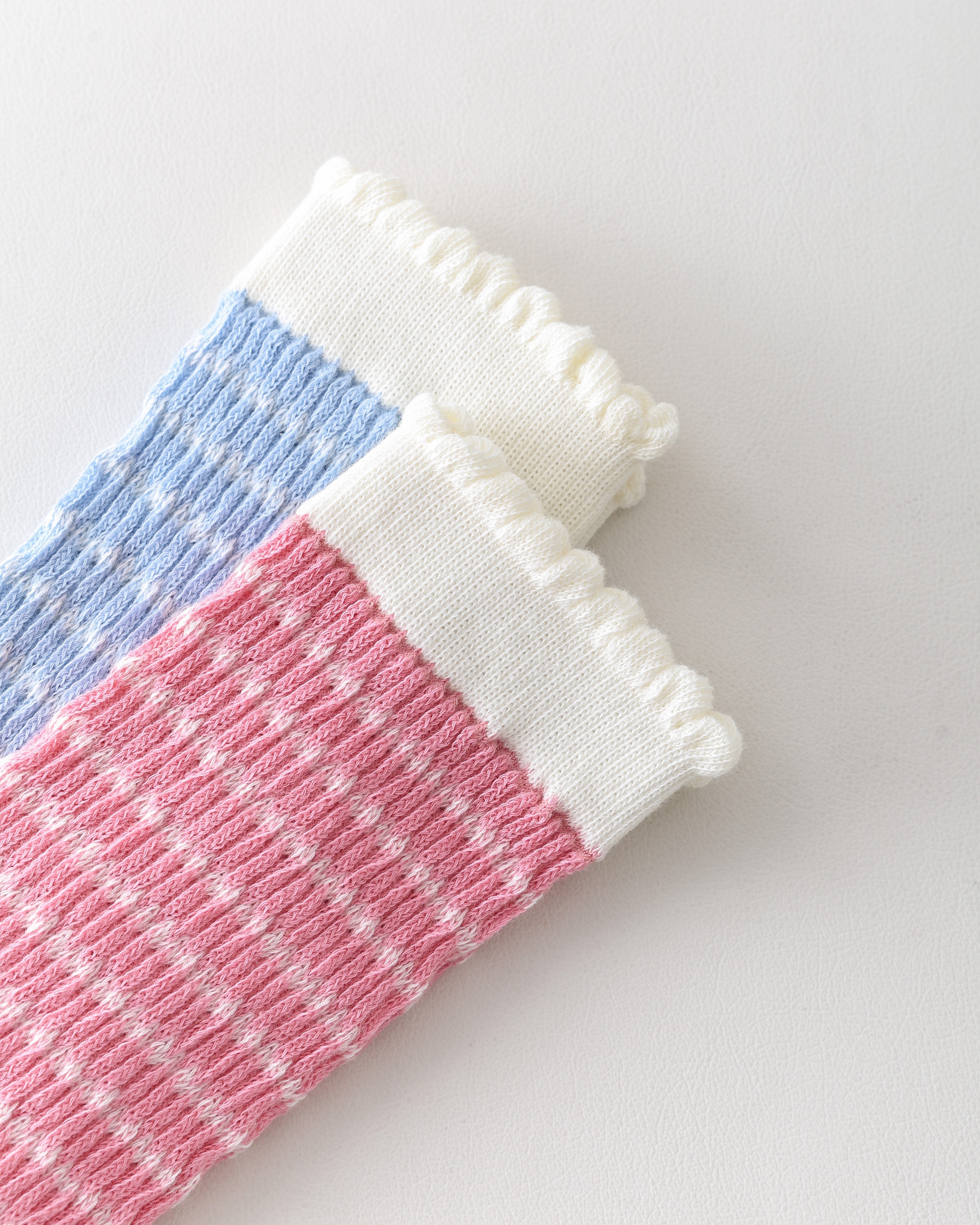 Women Crew Socks Bubble Trim Twist Stripe Pile Cute Chic