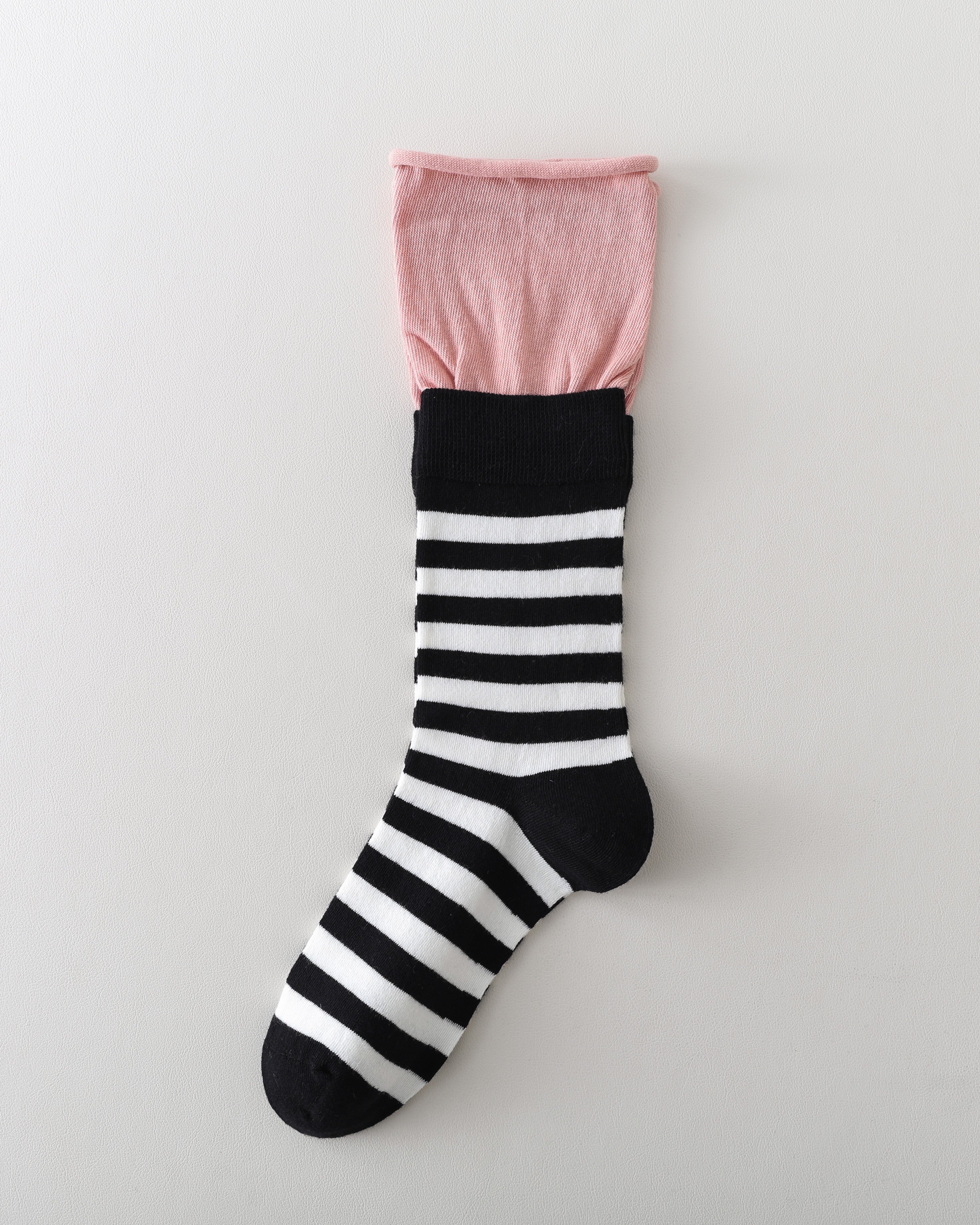 Women Crew Socks Contrast Stripe Double Cuff Slouch Socks