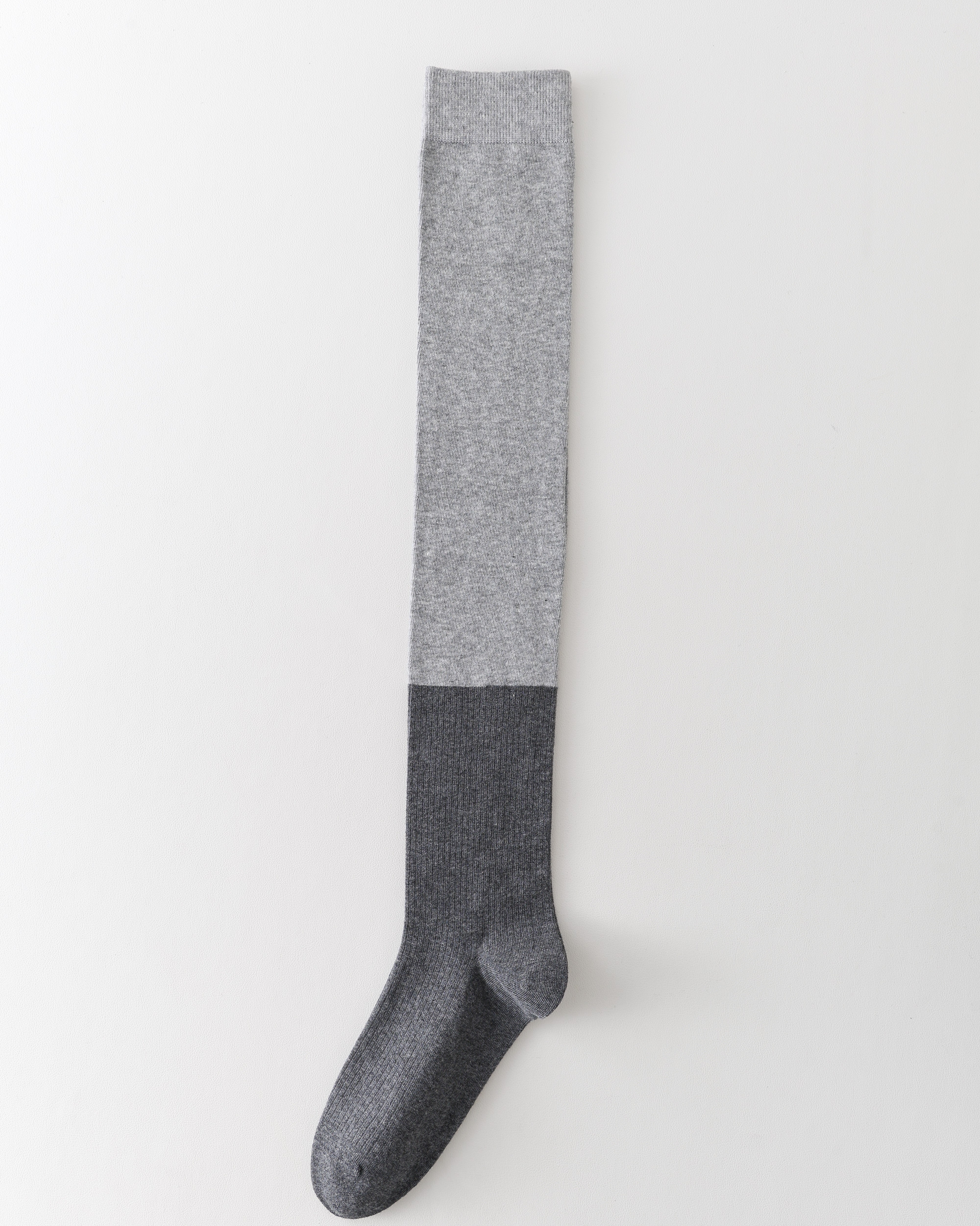 女款過膝襪 灰白撞色 棉質休閒