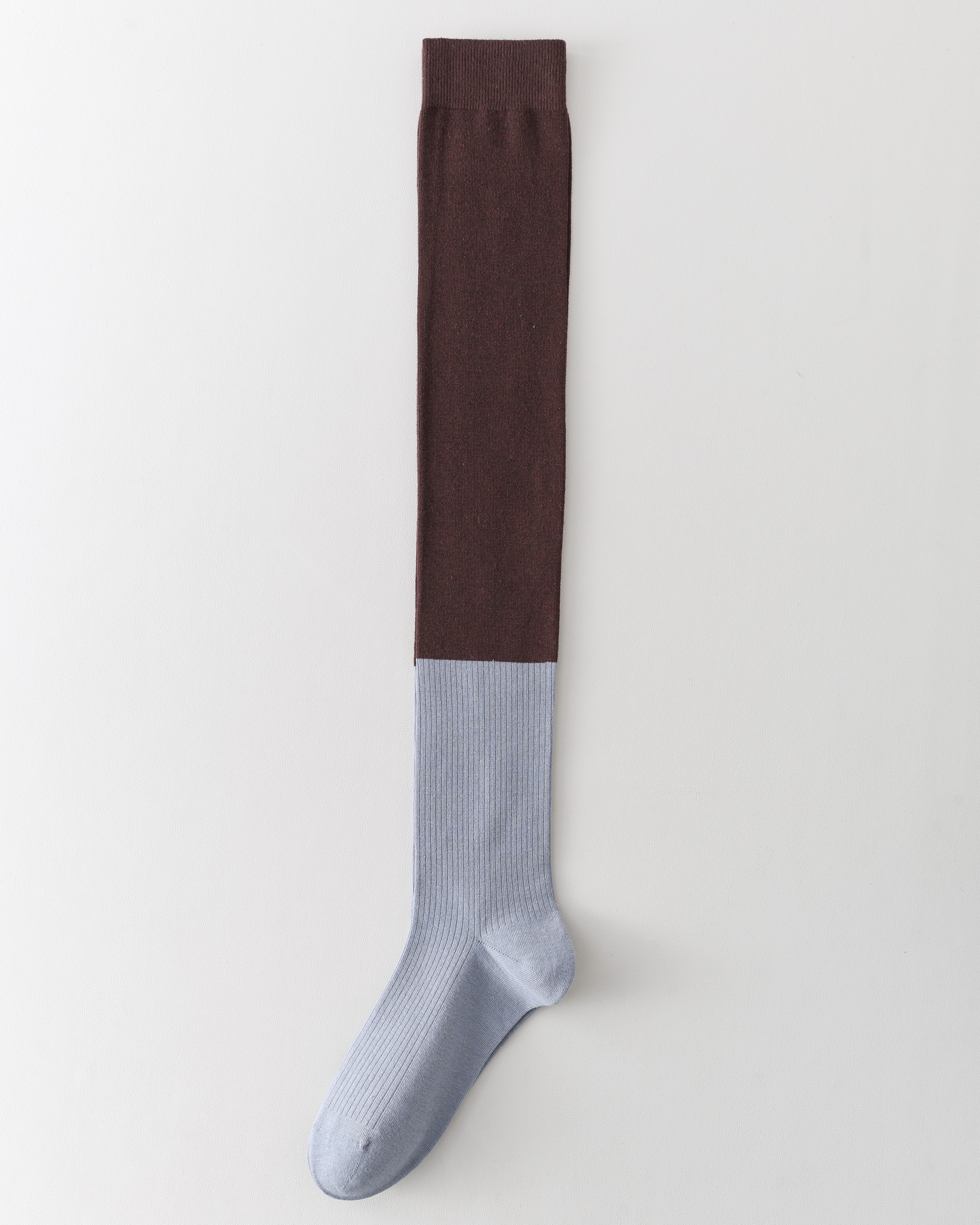 女款過膝襪 灰白撞色 棉質休閒