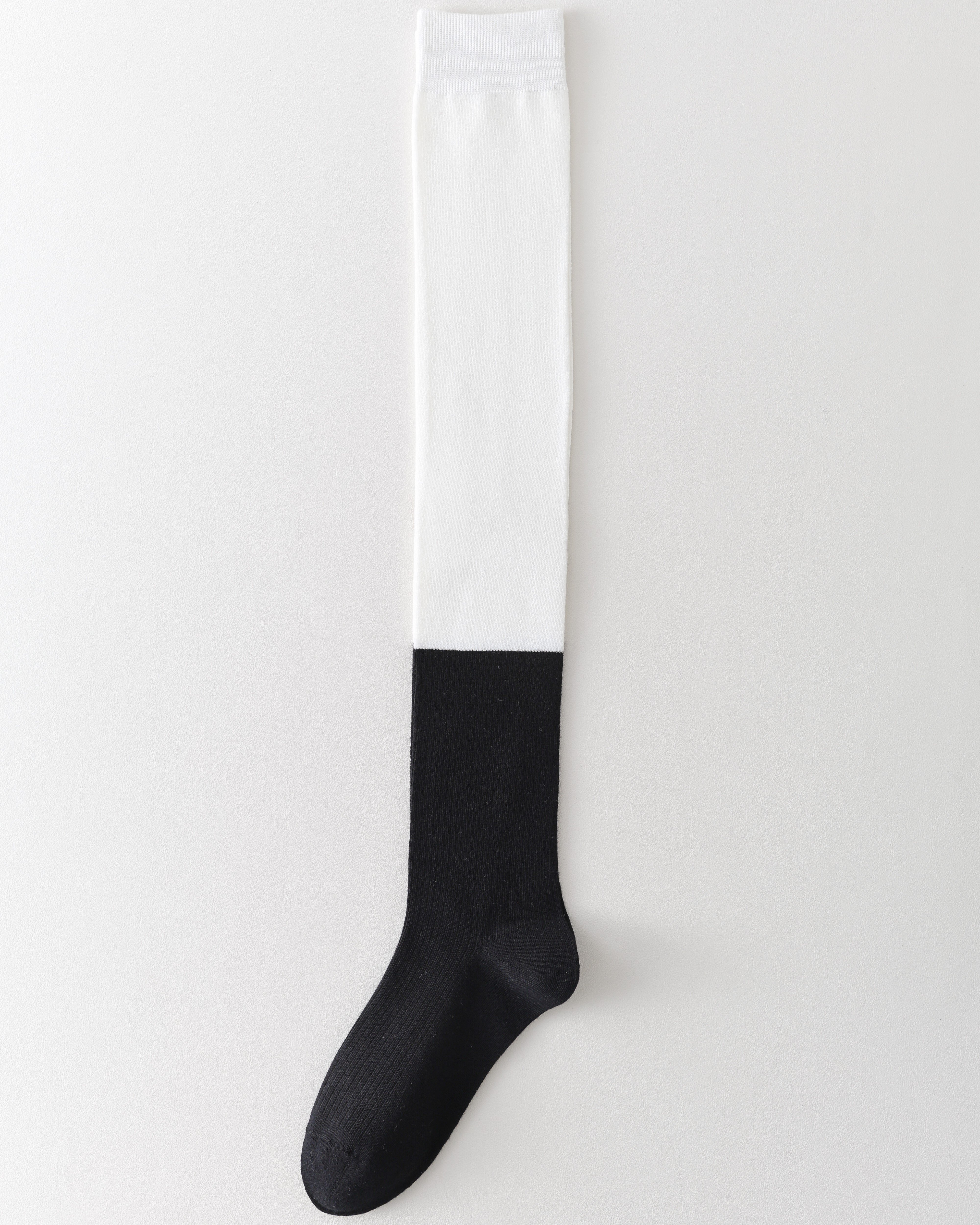 女款過膝襪 灰白撞色 棉質休閒