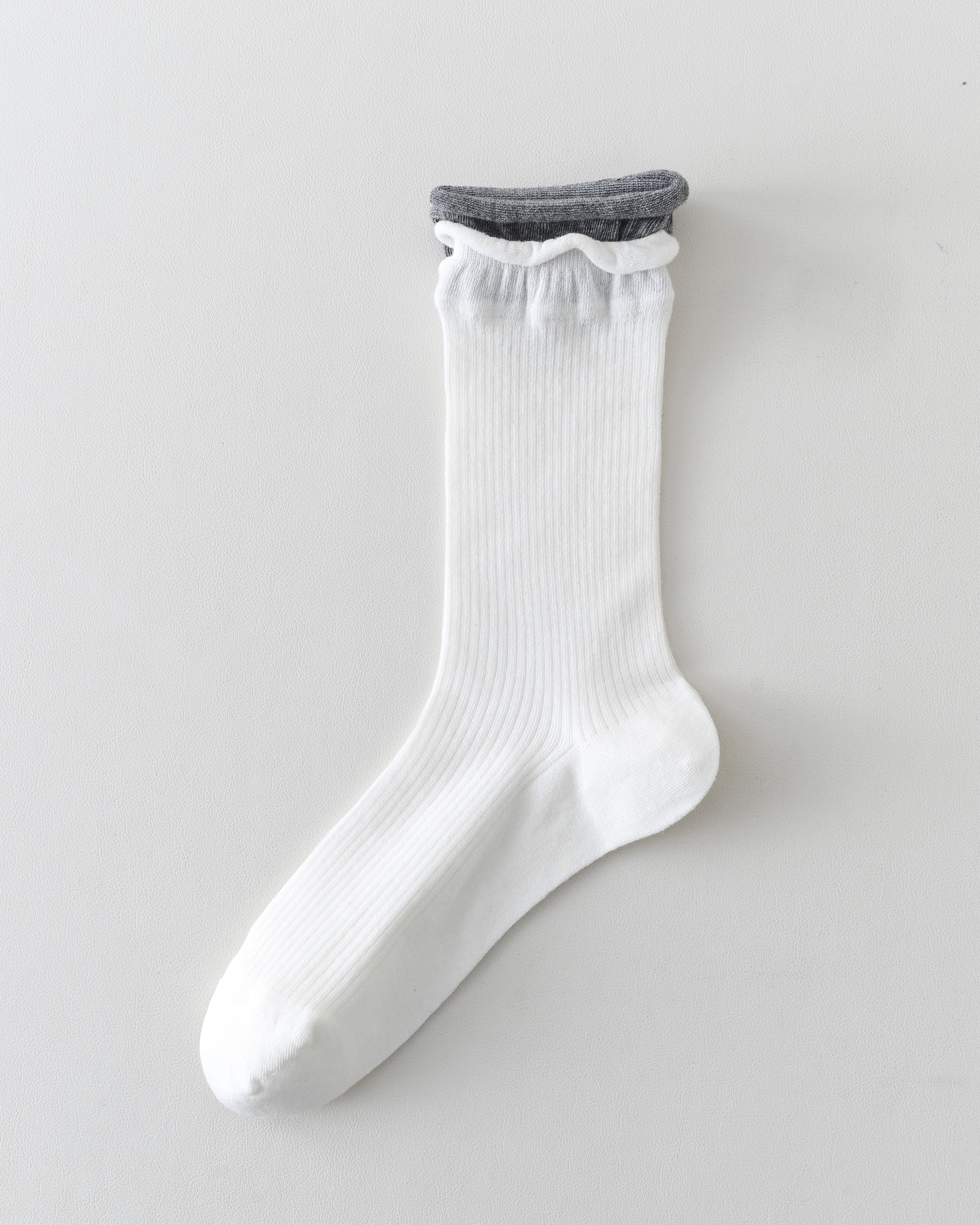 Women Crew Socks Pink Contrast Double Cuff Ribbed Slouch Socks