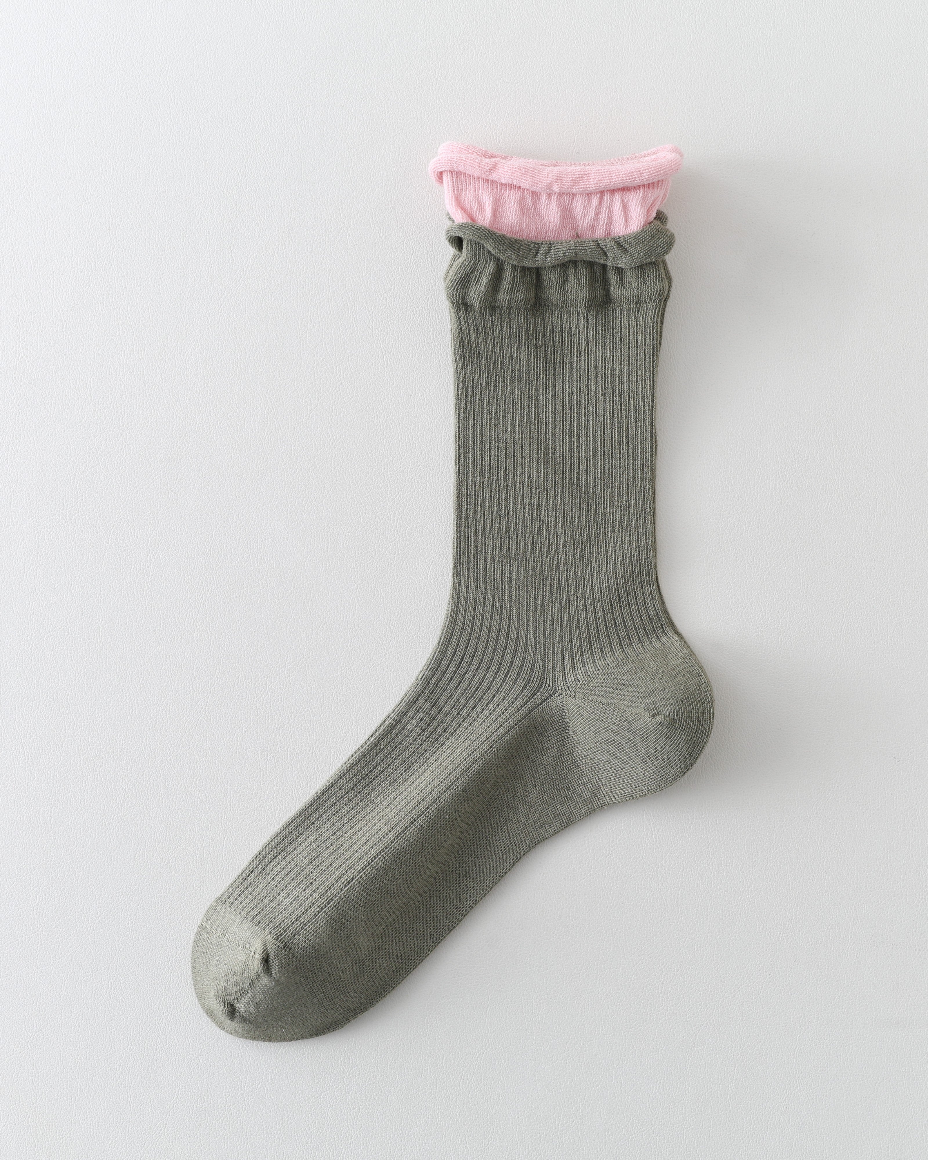 Women Crew Socks Pink Contrast Double Cuff Ribbed Slouch Socks