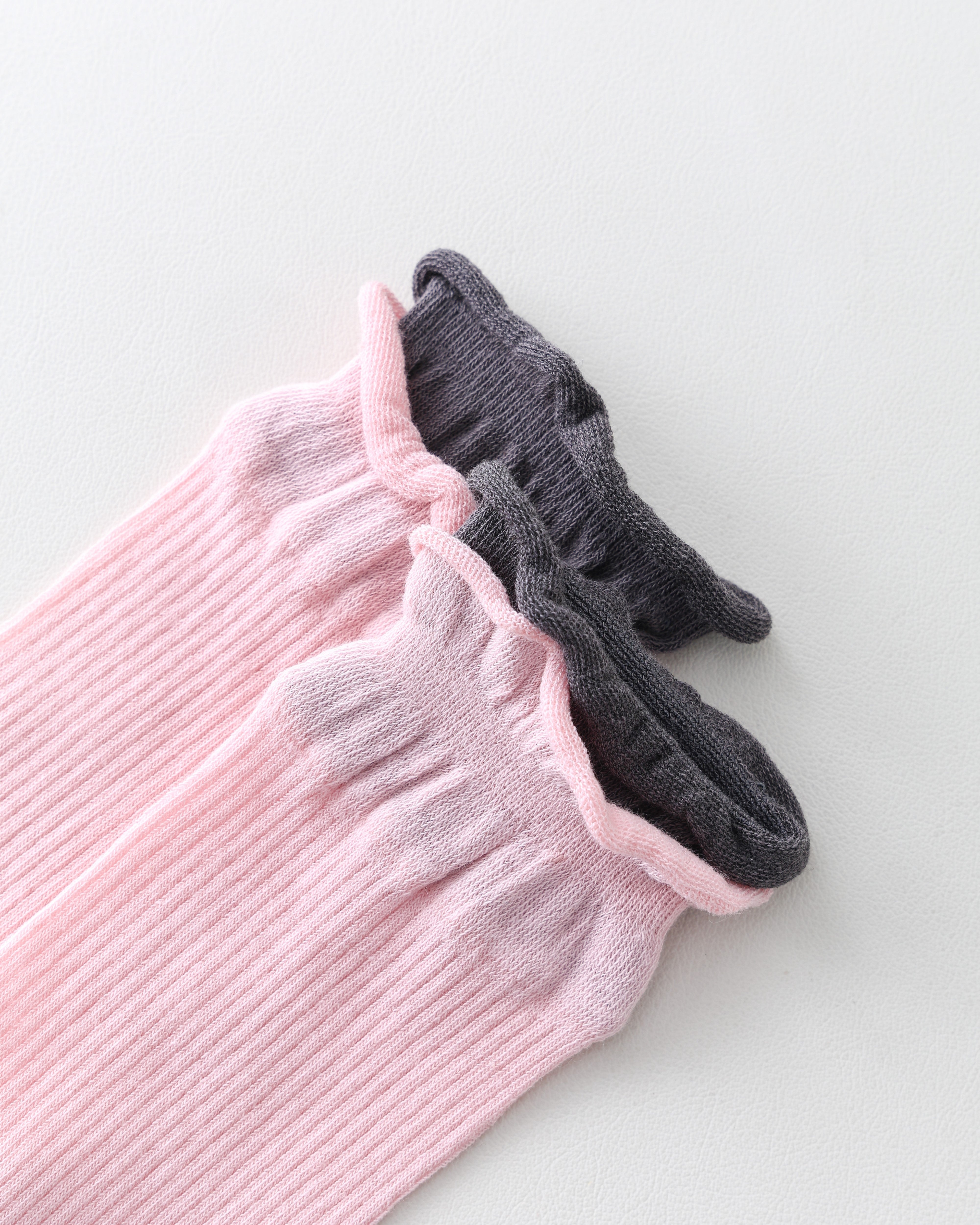 Women Crew Socks Pink Contrast Double Cuff Ribbed Slouch Socks
