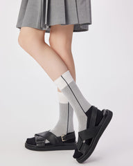 Women Two Tone Crew Socks Unique Design Soft Stretch