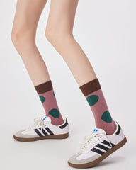 Women Vintage Polka Dot Crew Socks Retro Soft Comfort