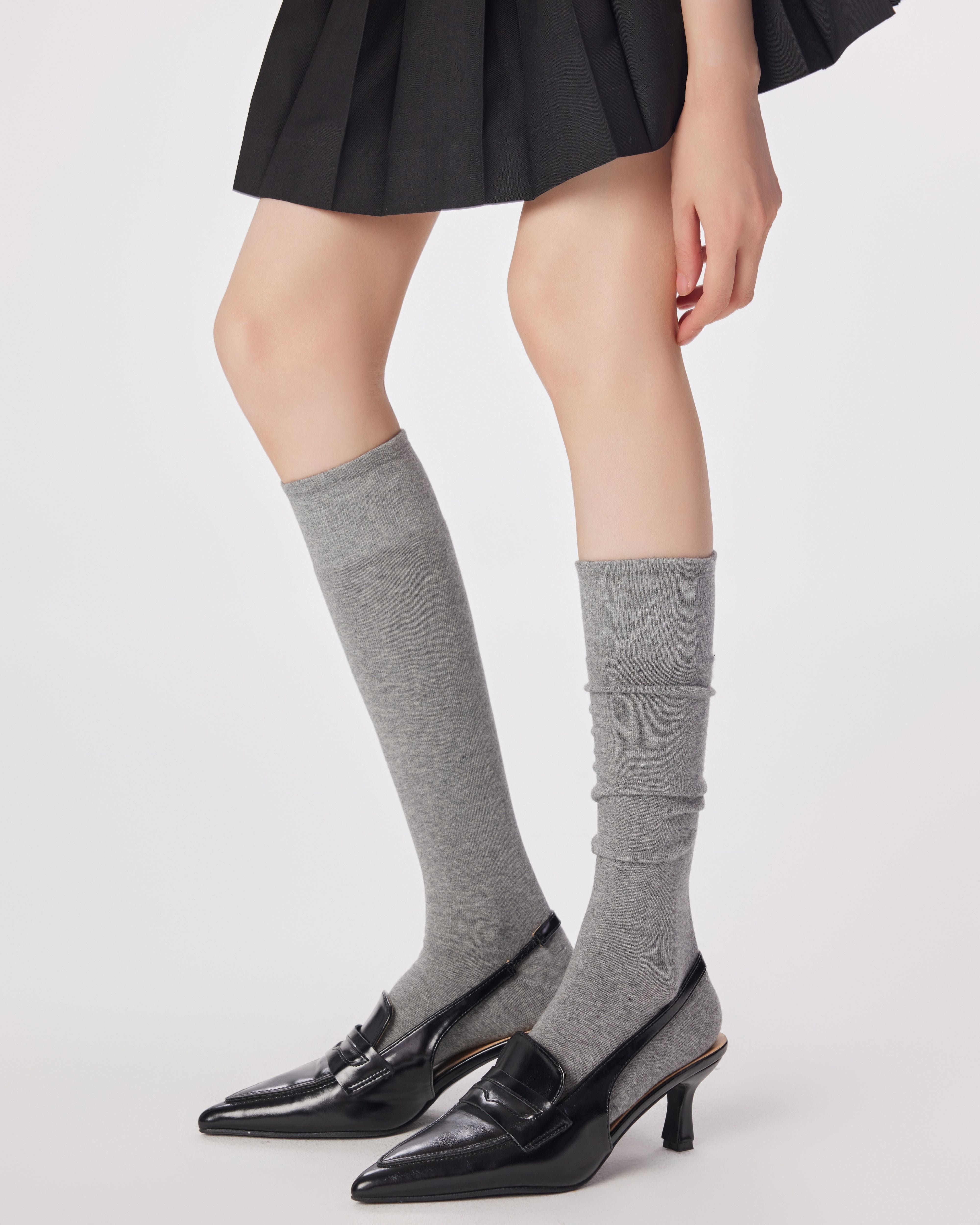 여성용 니하이 양말 에어로빅 면 슬리밍 JK 스타일