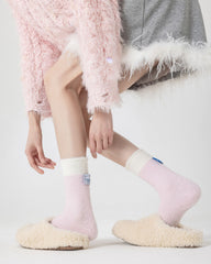 Women Crew Socks Ice Cream Fleece Series Warm Fluffy Cozy Indoor Wear
