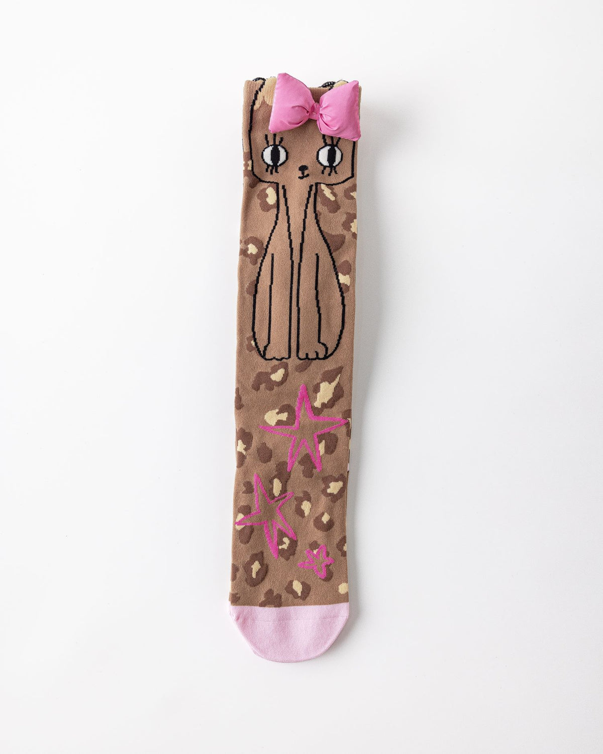 Party Exaggerated Leopard Cat Knee High Socks 3D Bow Tail Cute Fun Calf Socks