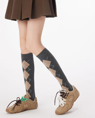 Women Argyle Knee High Socks Classic Soft Stretch Fit