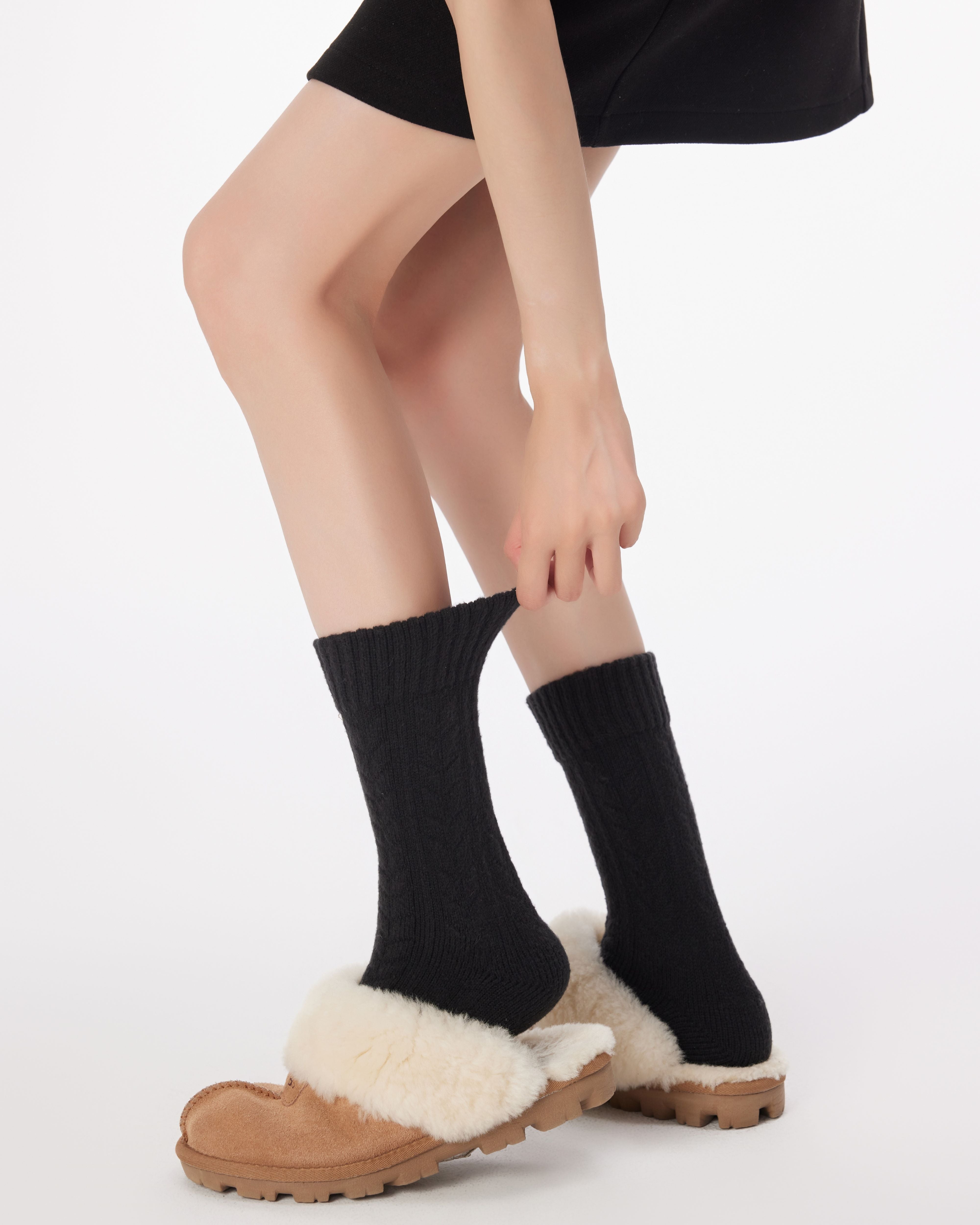 Women Baby Fleece Cable Crew Socks Soft Warm Versatile