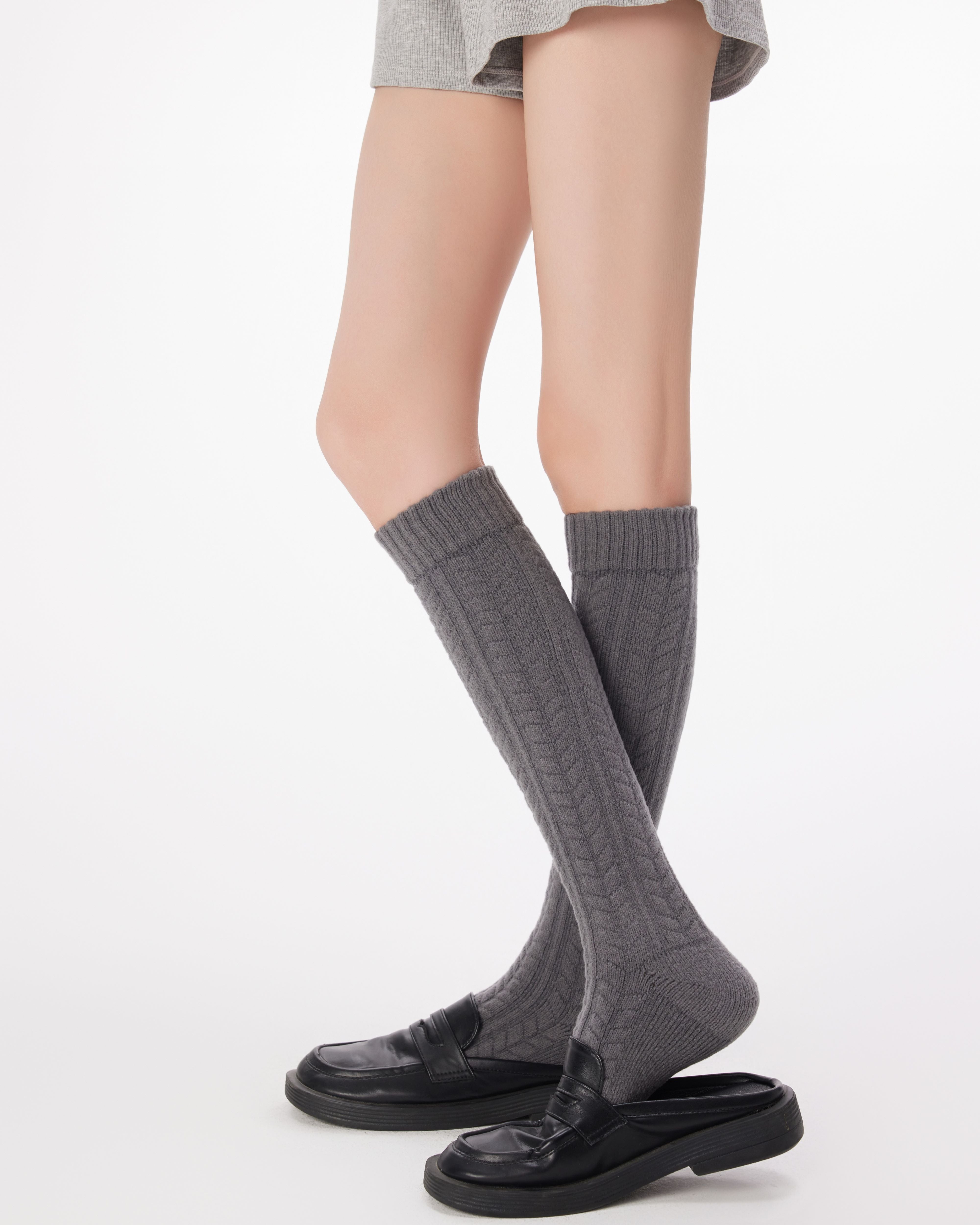Women Baby Fleece Cable Knee Socks Soft Warm Versatile