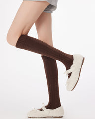 Women Baby Fleece Cable Knee Socks Soft Warm Versatile