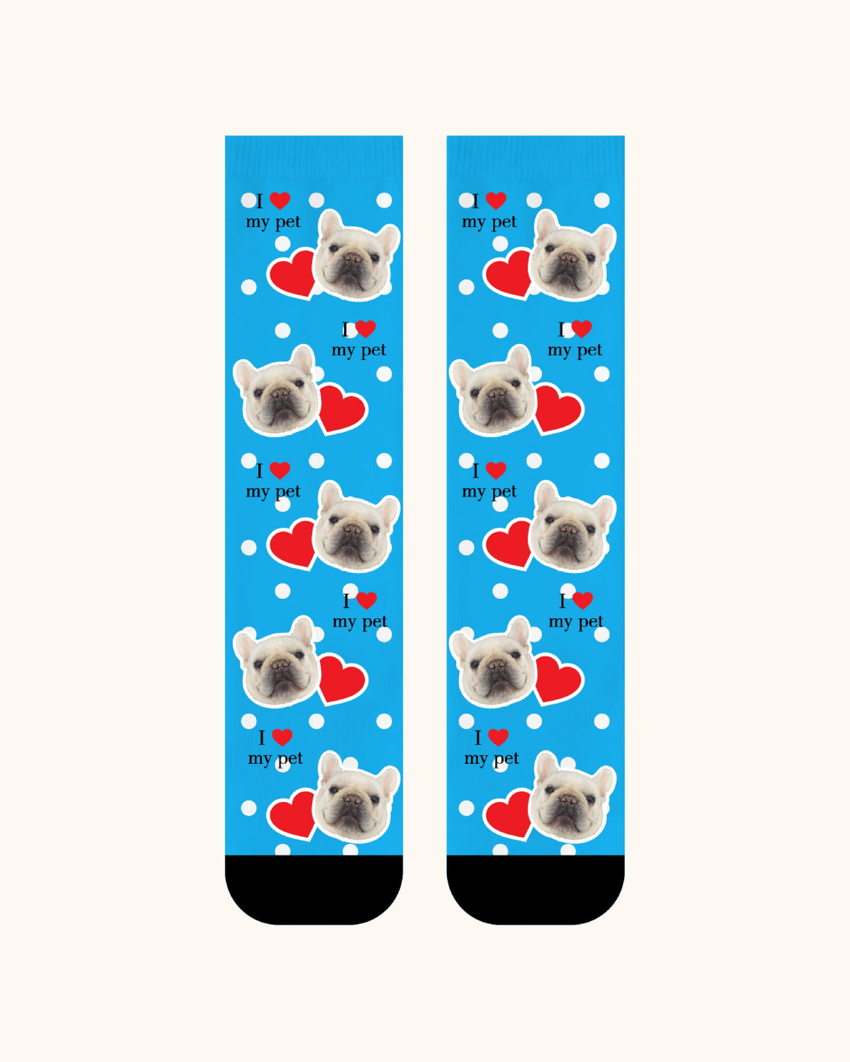 大人用カスタム犬顔クルーソックス パーソナライズペット写真ソックス ペット好きへのギフト ブラックトゥ