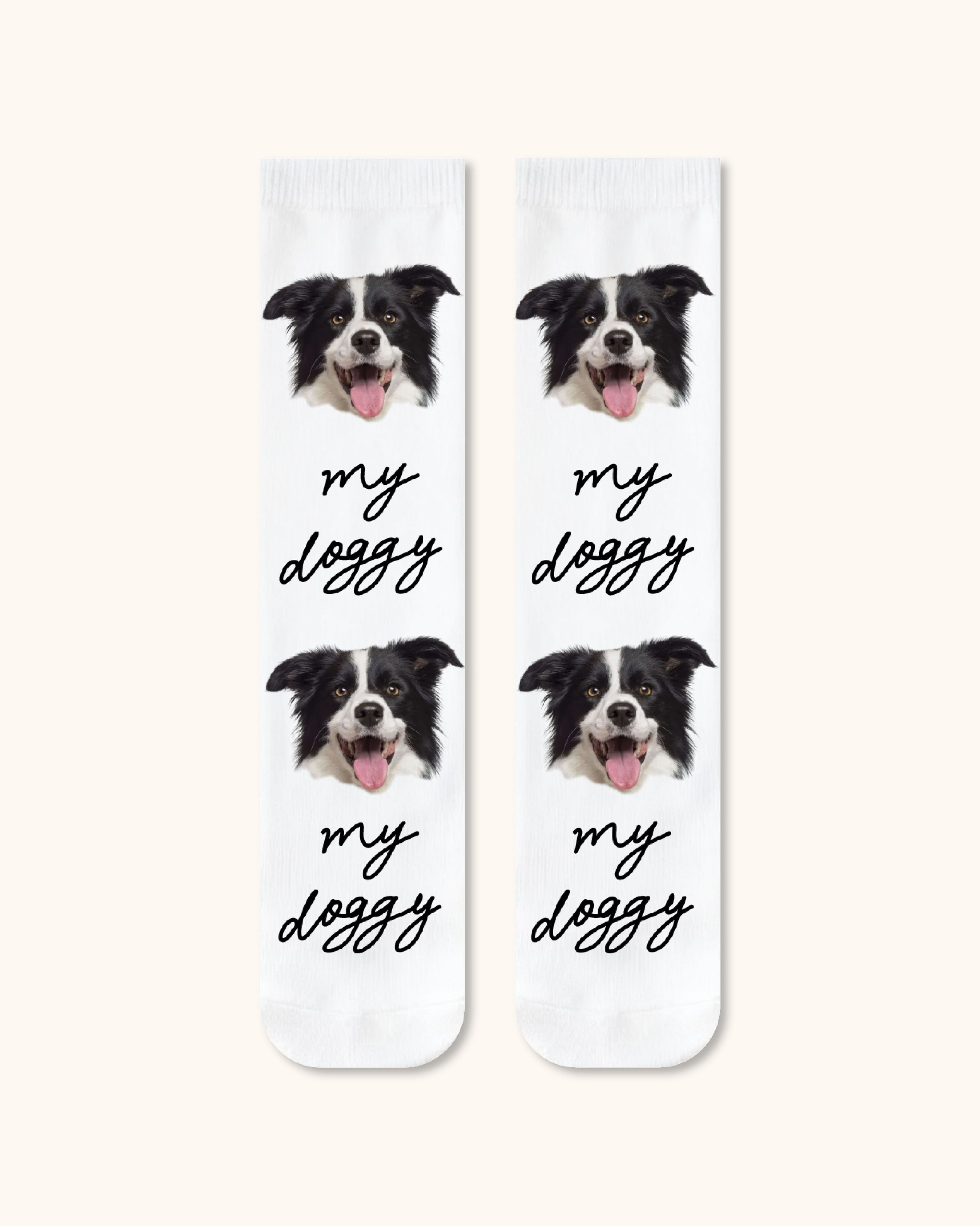 Adults Custom Dog Face Crew Socks Personalized Pet Photo Socks White Toe - SWEET NANA