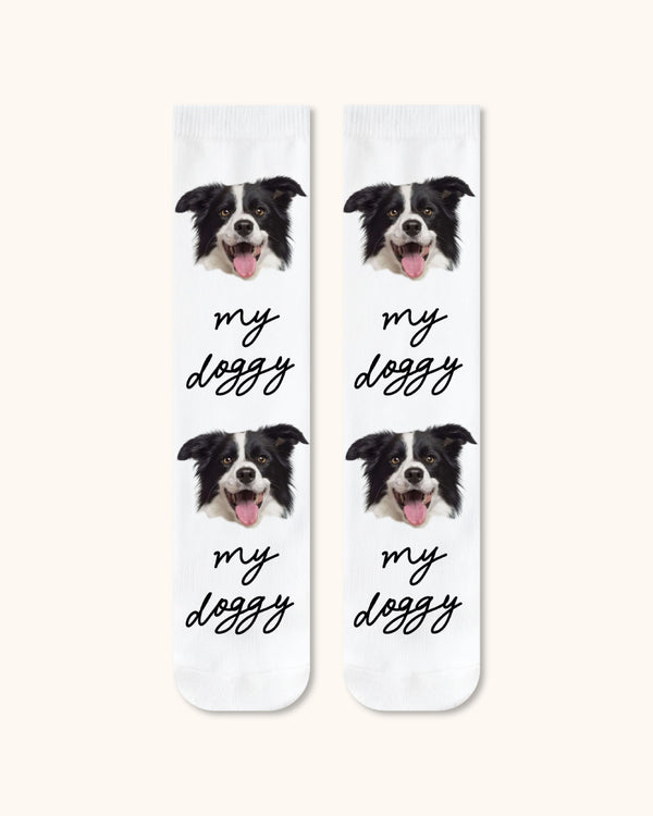 Adults Custom Dog Face Crew Socks Personalized Pet Photo Socks White Toe - SWEET NANA