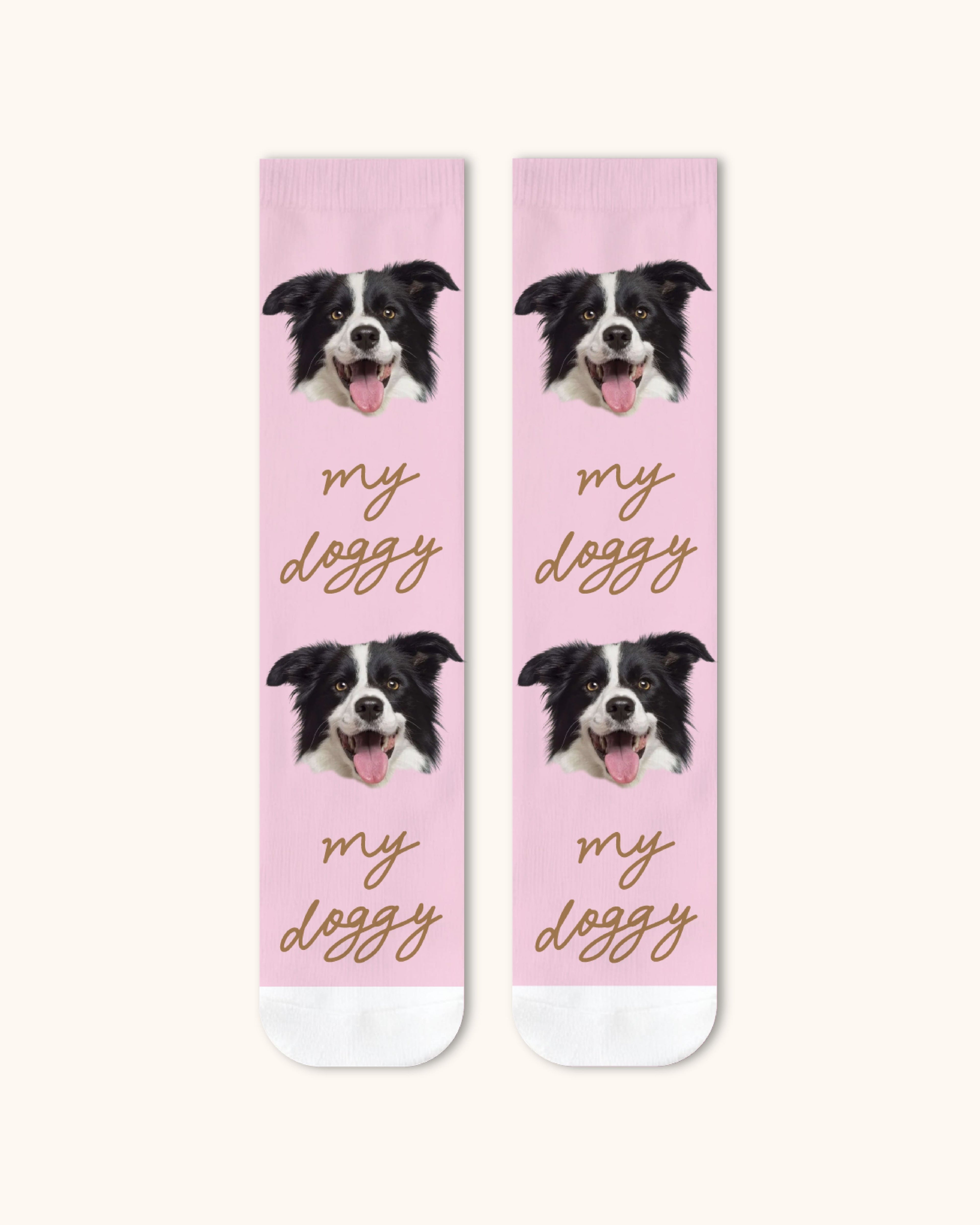 Adults Custom Dog Face Crew Socks Personalized Pet Photo Socks White Toe - SWEET NANA