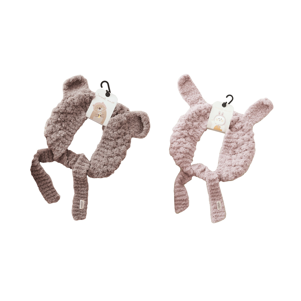 Sweetnana 2パック ハンドメイドのかわいくて暖かいイヤーマフ - 立体的な動物の耳のデザインが施されたコーラルベルベットのヘッドウェア、子供と大人に最適