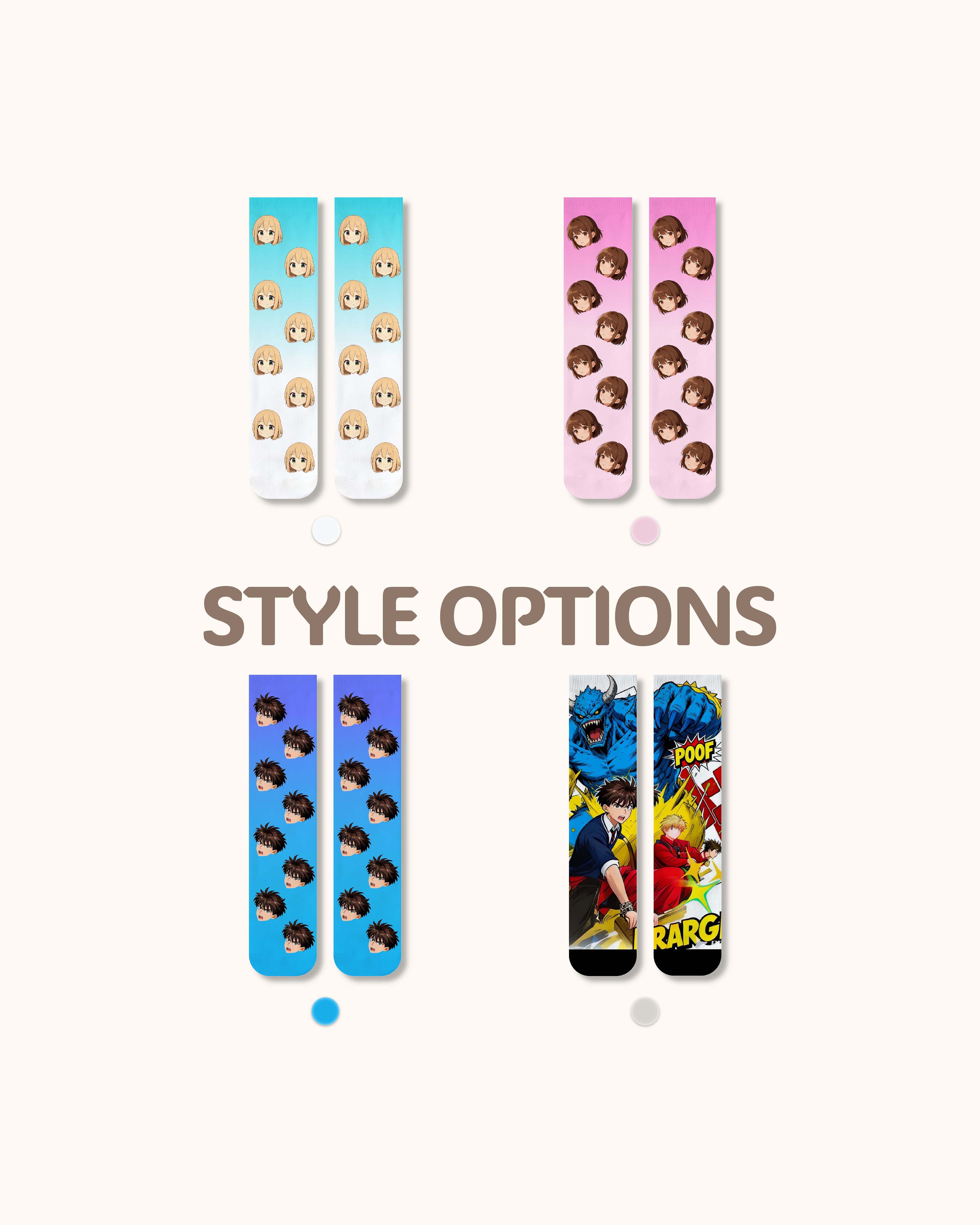 Custom Anime Face Crew Socks Personalized Cartoon Character Socks Gift for Anime Fans