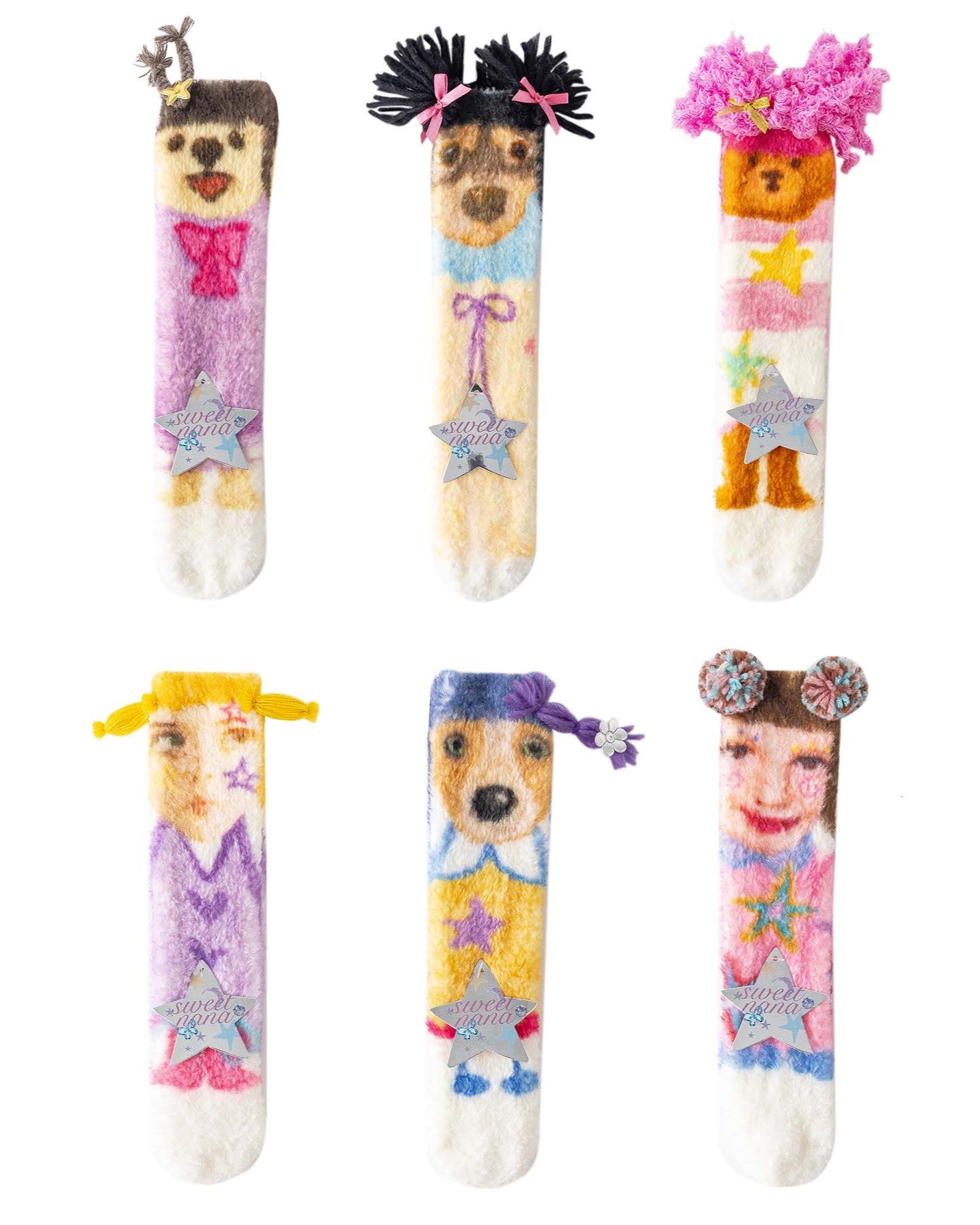 Funny Crew Socks Cartoon Dog Series Fuzzy Cozy Warm Indoor Socks