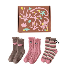 Gift Box Set Sweetnana 3-Pack Women's Cozy Crew Socks - Fuzzy Socks Slipper Fluffy Plush Warm Winter Sleep Loungewear Soft Socks.