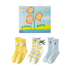 Gift Box Set Sweetnana 3-Pack Women's Cozy Crew Socks - Cute Fuzzy Socks, Soft Fluffy Socks,Non-Slip Slipper Thick Plush Socks.