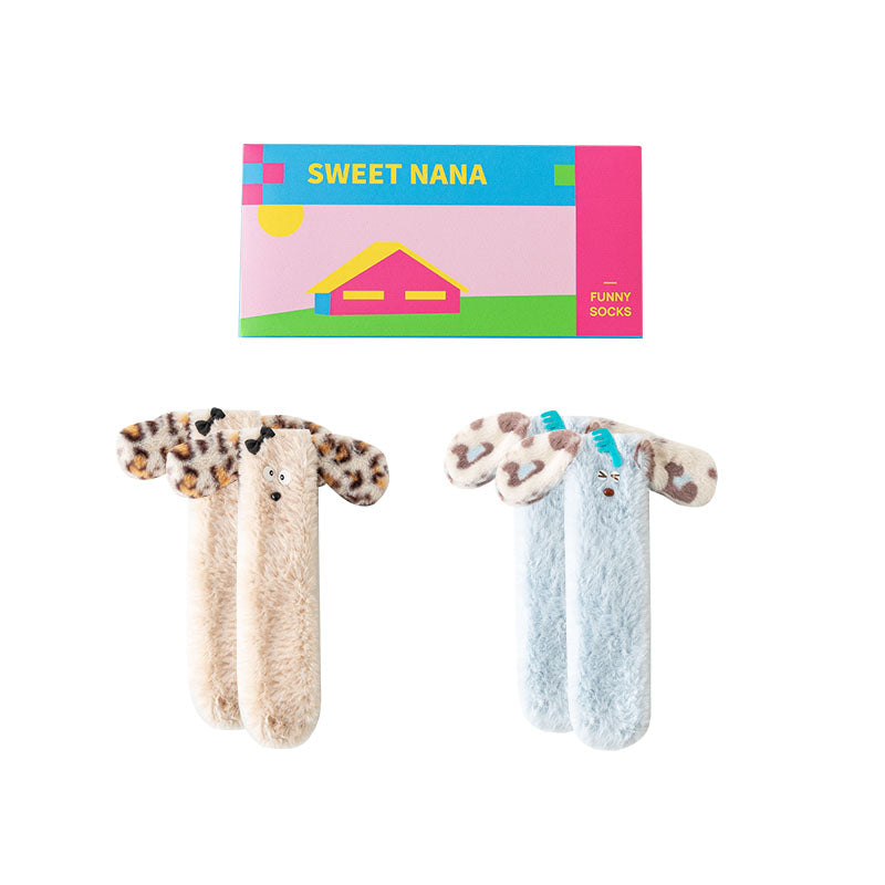 禮品盒套裝 Sweetnana 舒適管襪，適合女性和兒童，可愛的 3D 耳朵系列，搞笑動物設計拖鞋襪，冬季保暖加厚襪，防滑休閒穿著。