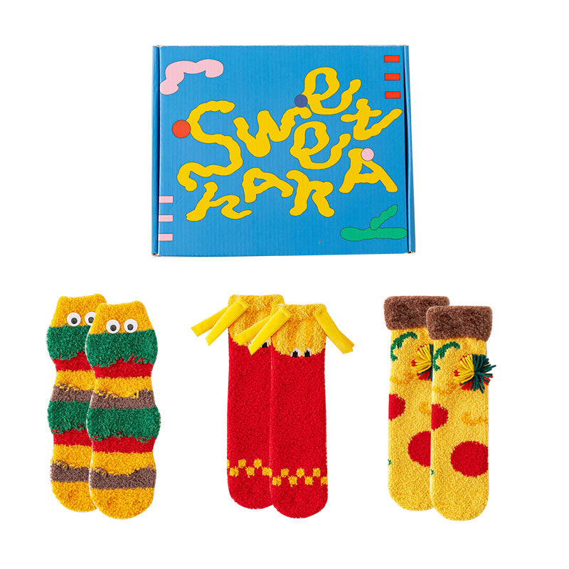禮品盒套裝 Sweetnana 趣味漢堡系列 舒適管襪 - 冬季加厚保暖襪，柔軟毛絨襪，休閒穿著可愛襪。