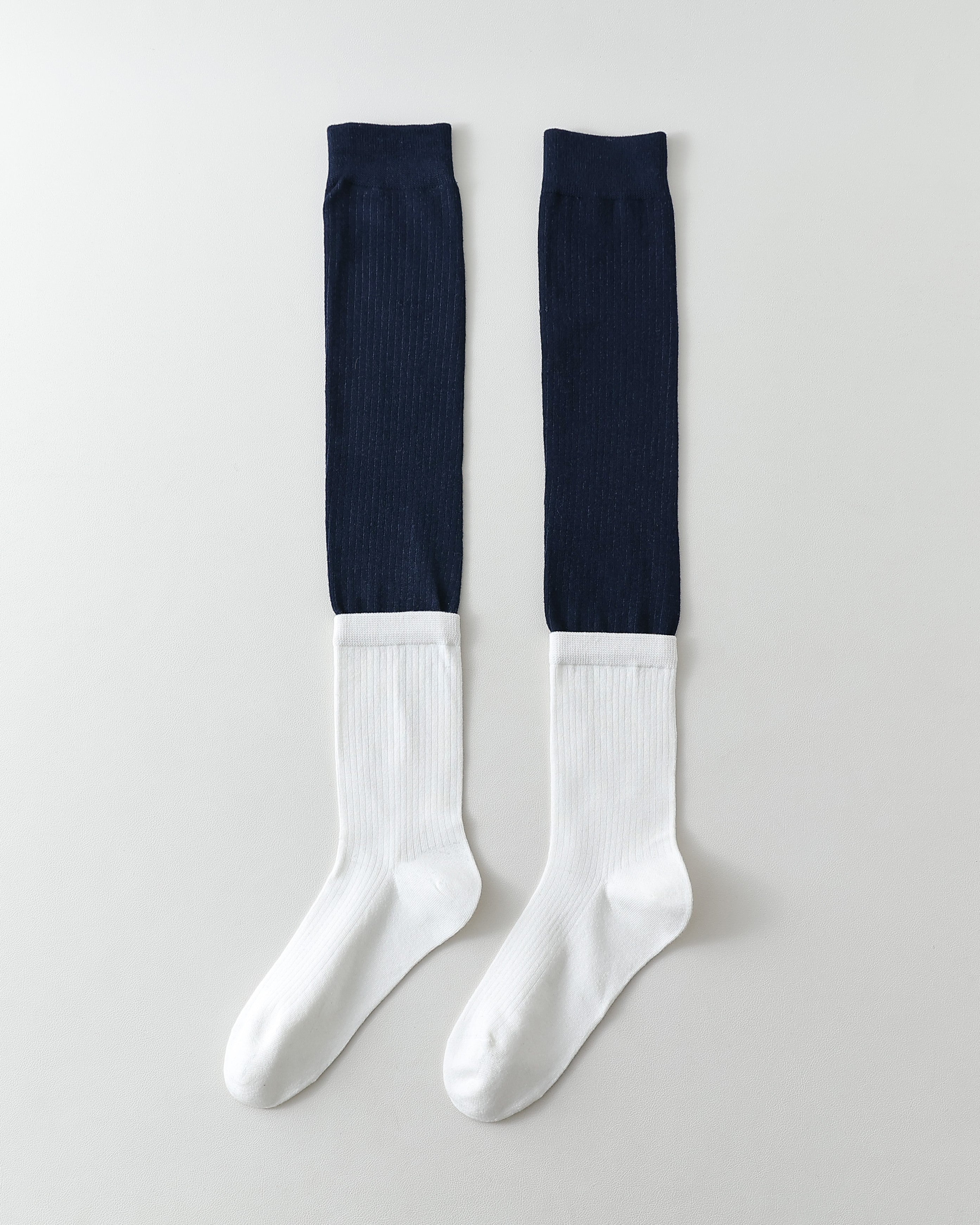 女款及膝襪 灰黑撞色羅紋棉質休閒