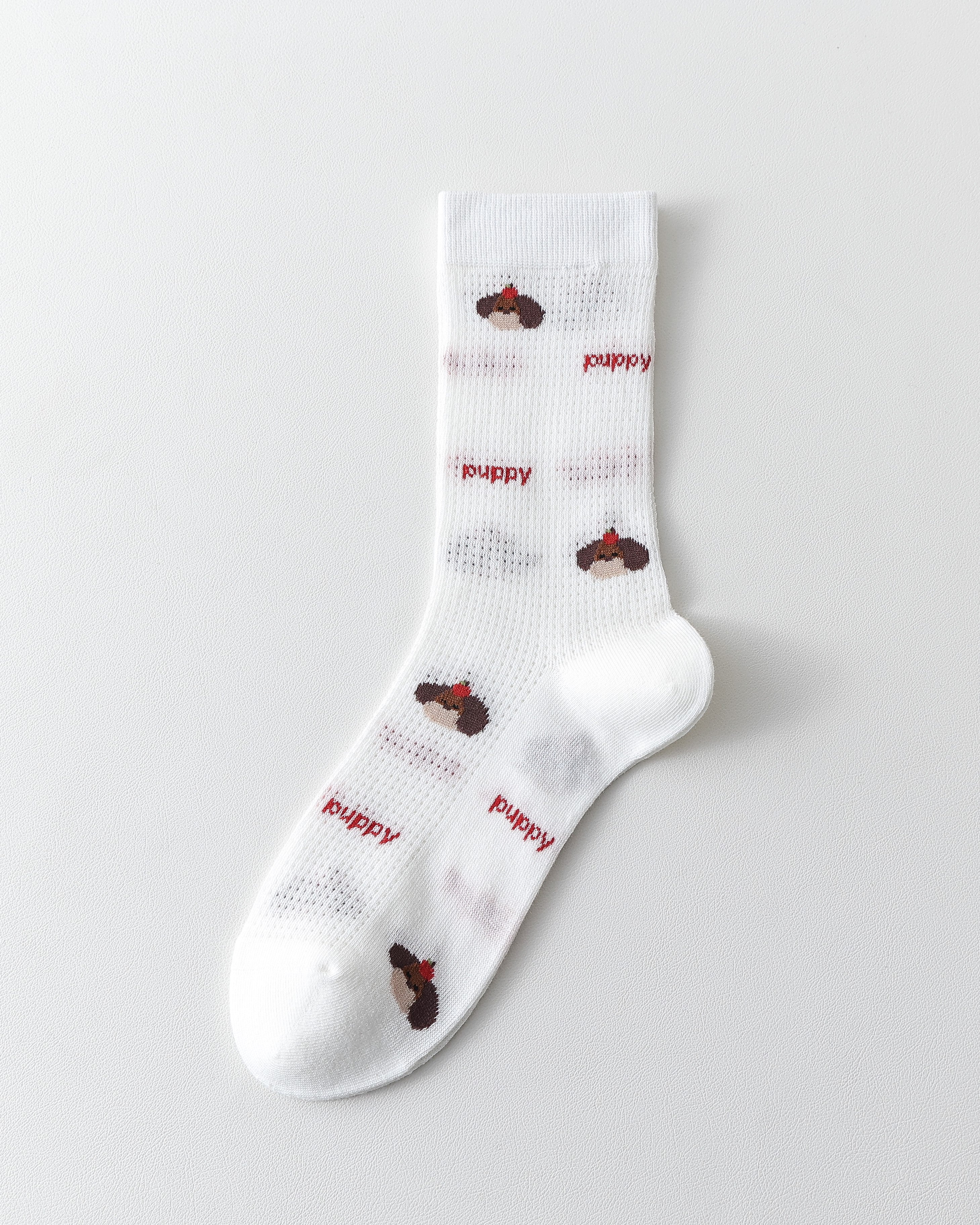 女款中筒襪子 可愛臘腸犬系列 棉質網眼透氣襪子