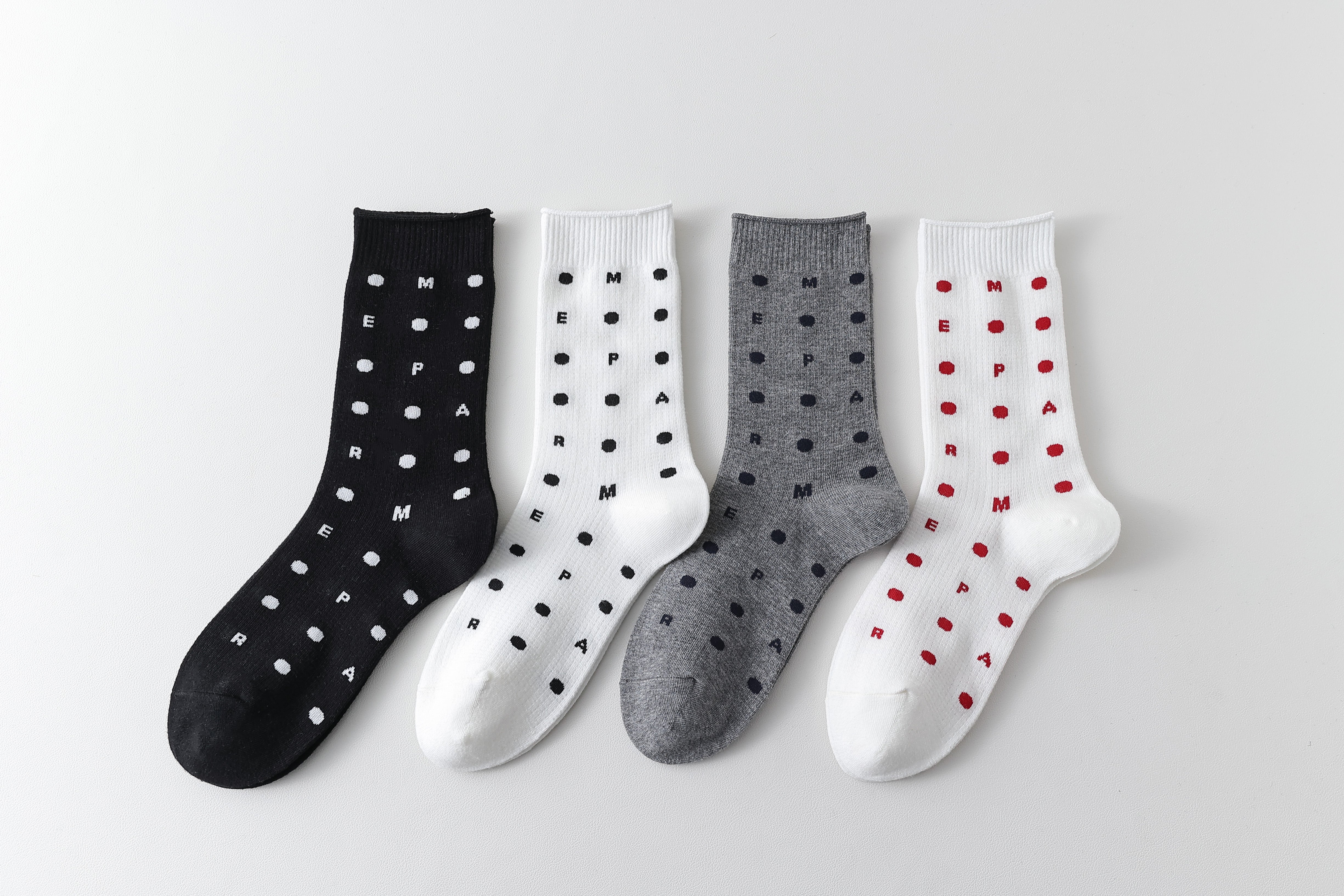 Women Crew Socks White Cotton Letter Polka Dot Series Chic Casual Socks