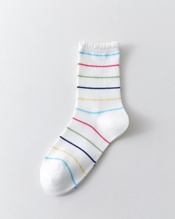 Women Crew Socks White Cotton Colorful Star Series Cute Kawaii - SWEET NANA