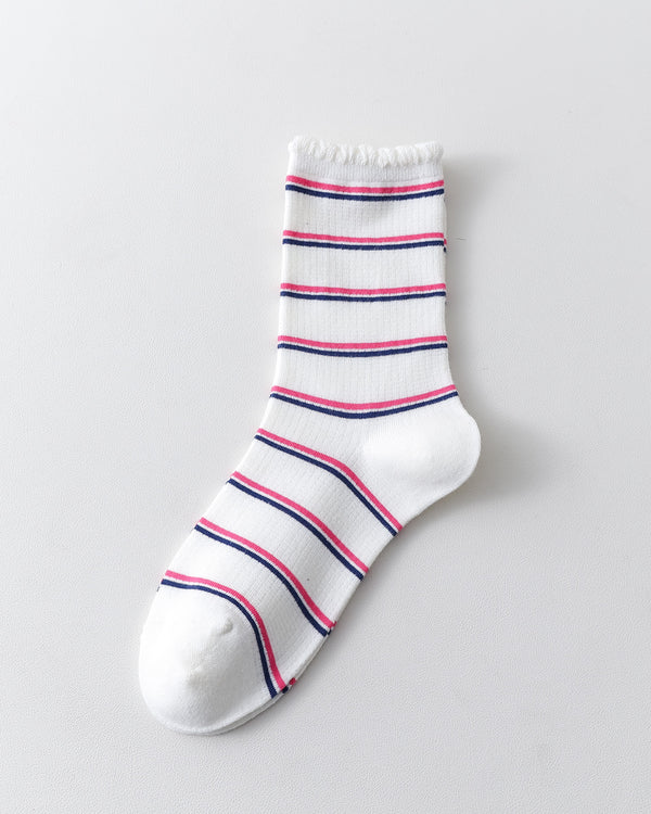 Women Crew Socks White Cotton Colorful Star Series Cute Kawaii - SWEET NANA