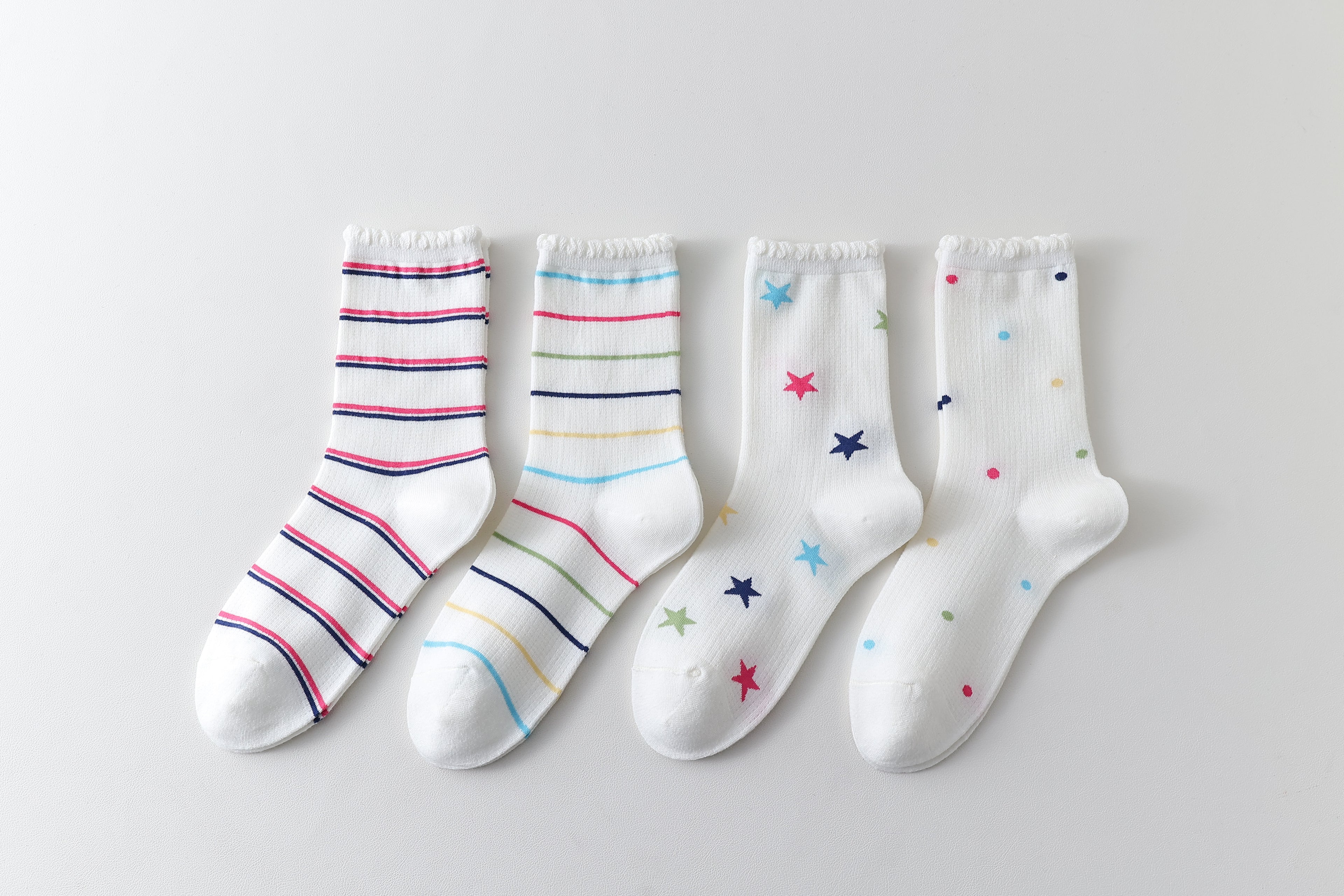 Women Crew Socks White Cotton Colorful Star Series Cute Kawaii - SWEET NANA