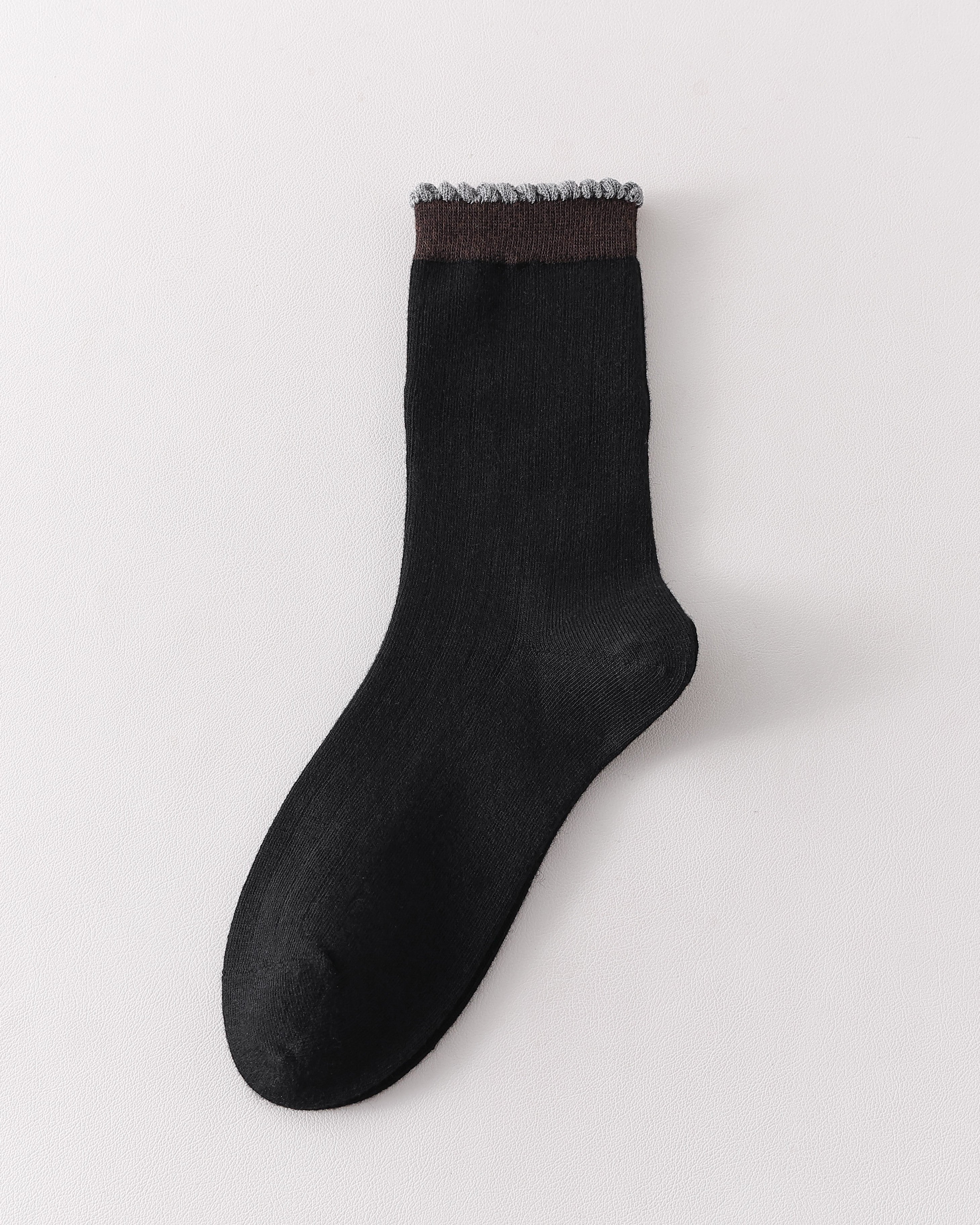 Women Crew Socks Contrast Trim Ribbed Cotton Cute Casual Socks