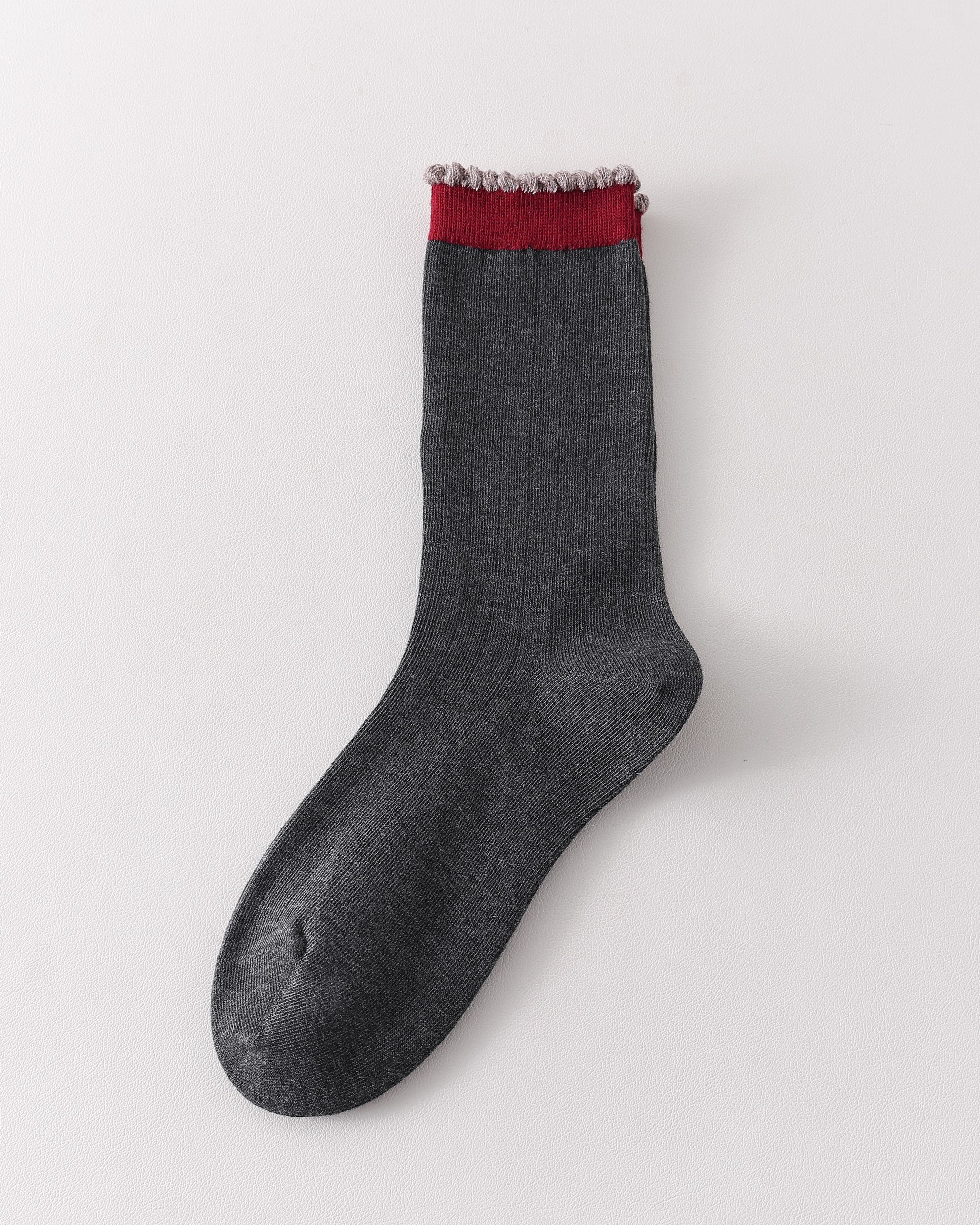 Women Crew Socks Contrast Trim Ribbed Cotton Cute Casual Socks