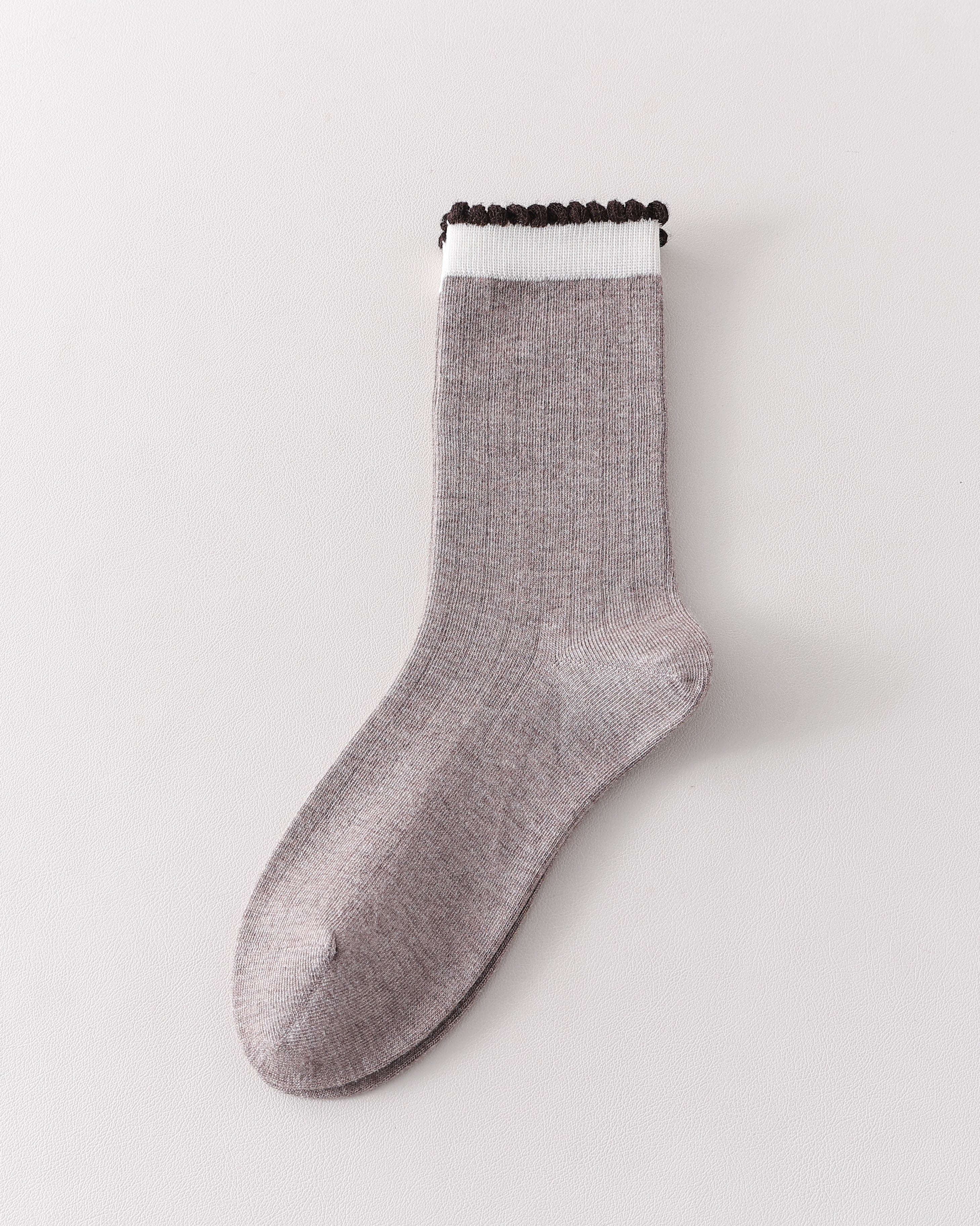 Women Crew Socks Contrast Trim Ribbed Cotton Cute Casual Socks