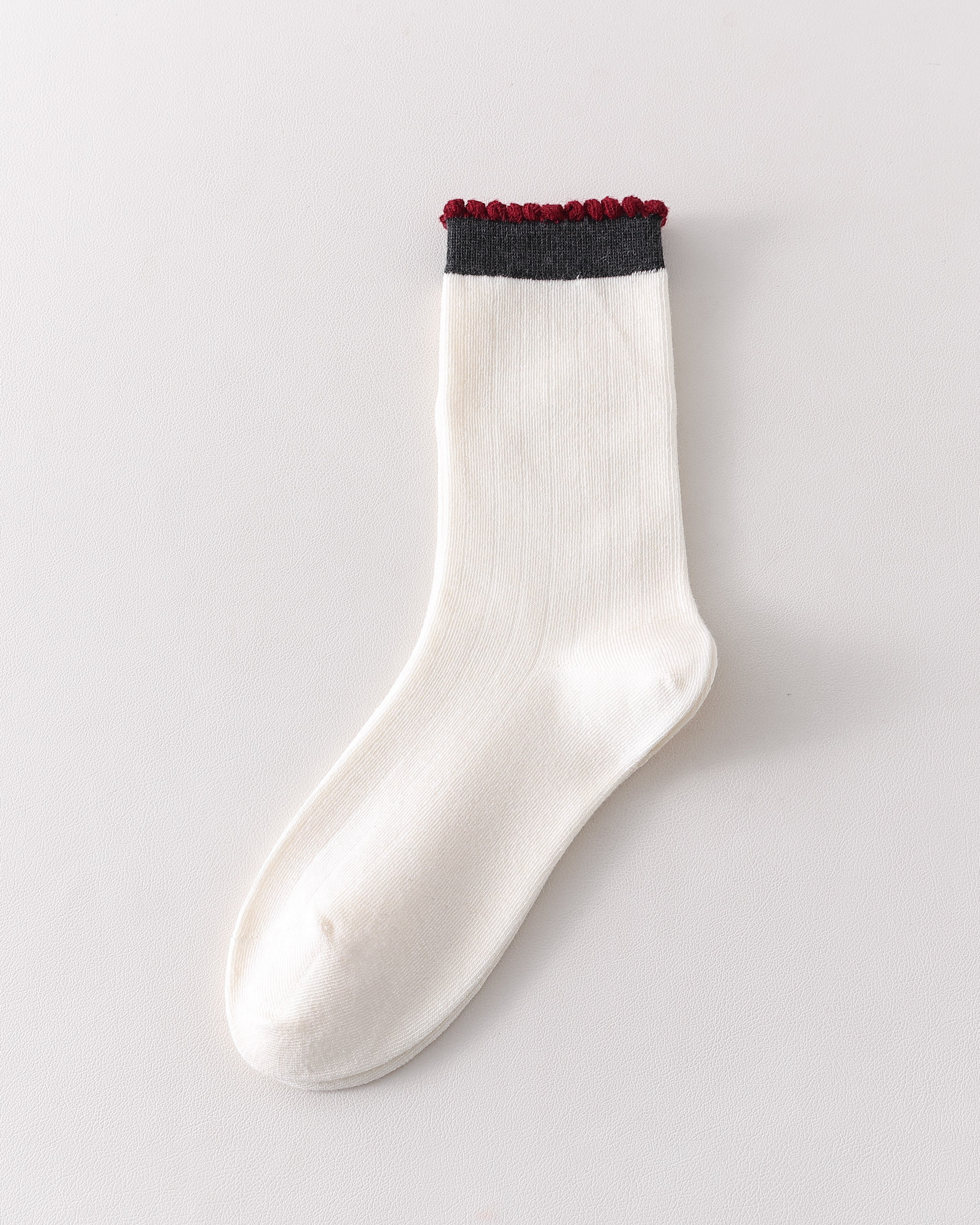 Women Crew Socks Contrast Trim Ribbed Cotton Cute Casual Socks
