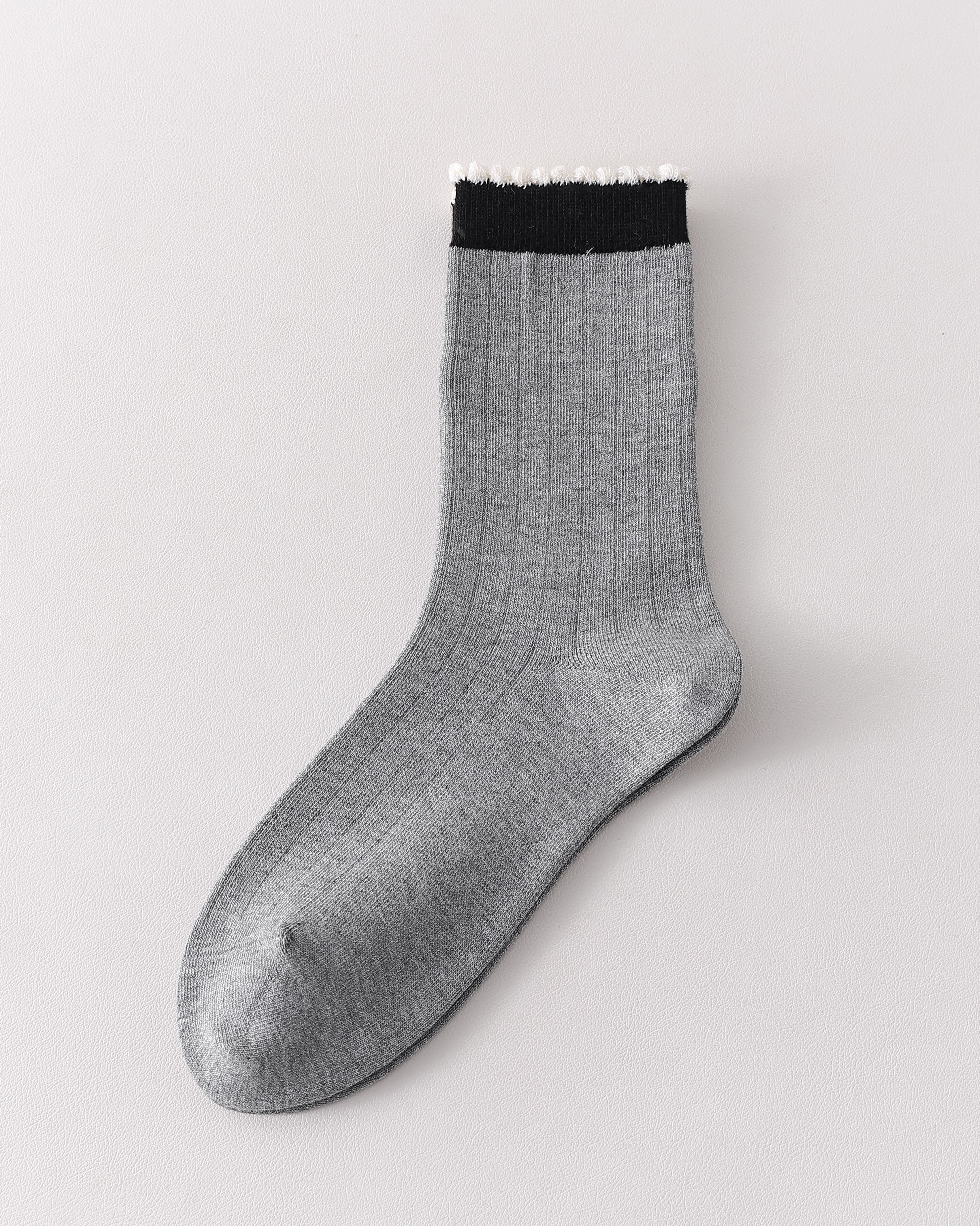 Women Crew Socks Contrast Trim Ribbed Cotton Cute Casual Socks