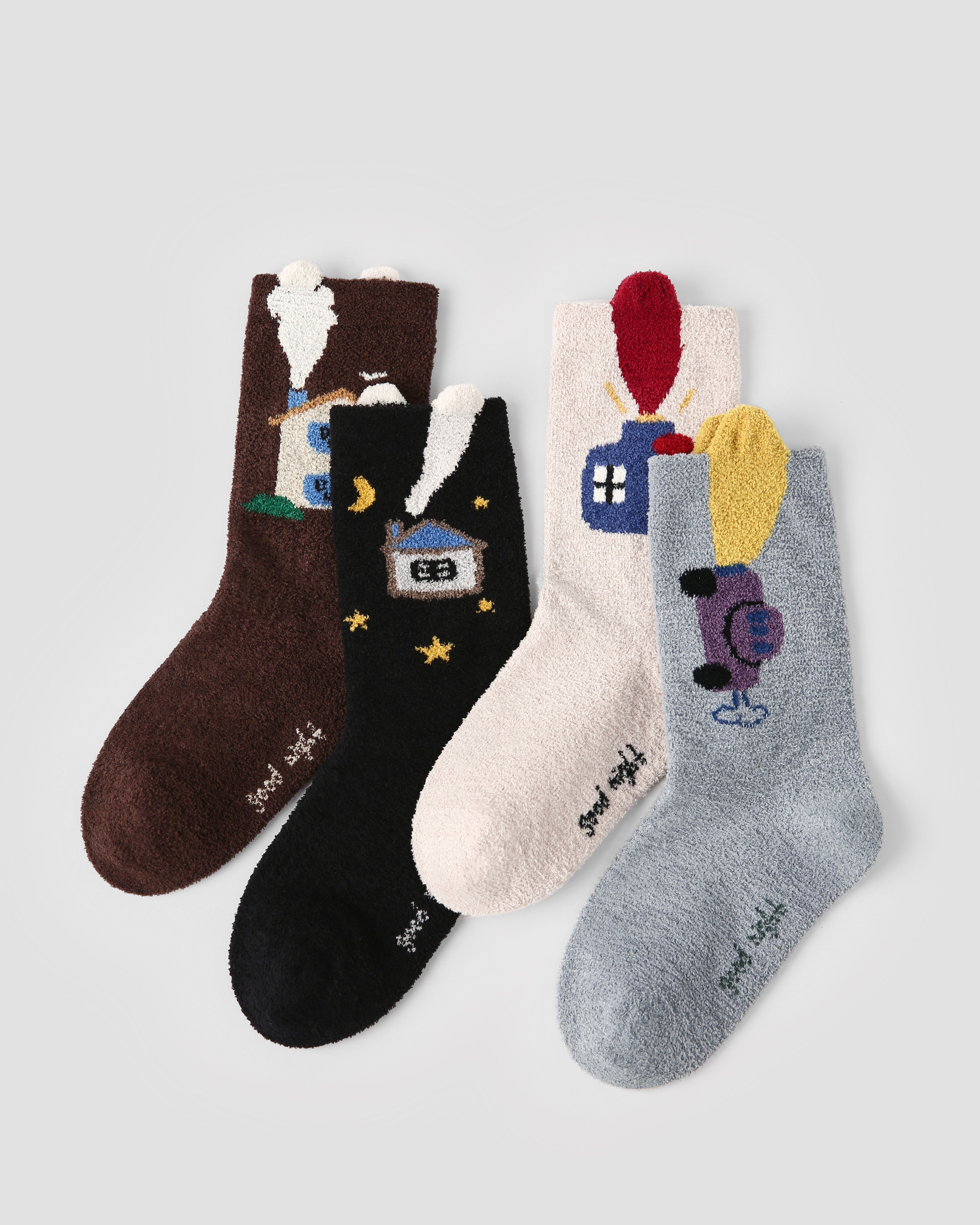 4パック 車 コテージ ハーフ ベルベット キッズ ソックス 快適で柔らかいコーラルフリース クルー