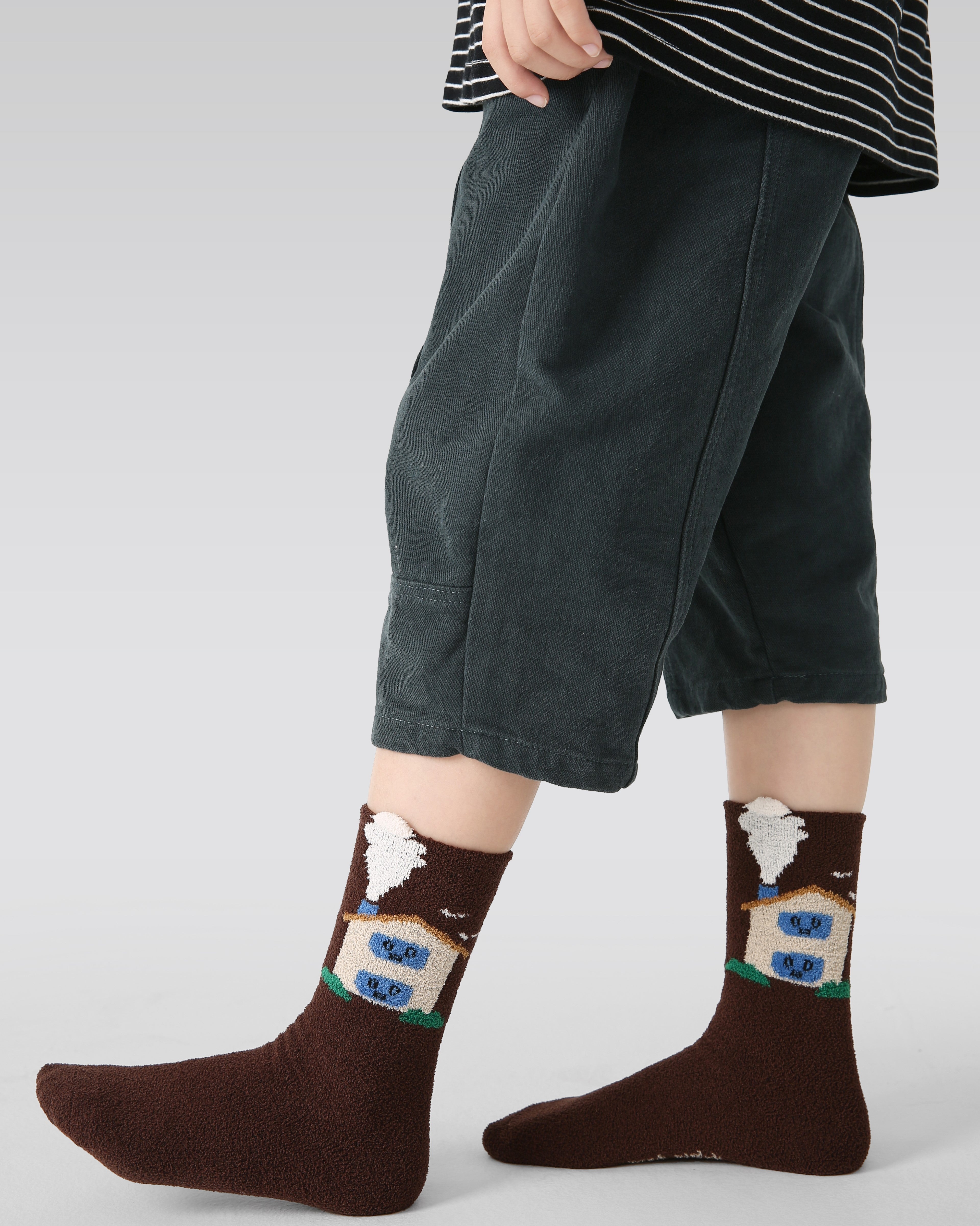 4パック 車 コテージ ハーフ ベルベット キッズ ソックス 快適で柔らかいコーラルフリース クルー