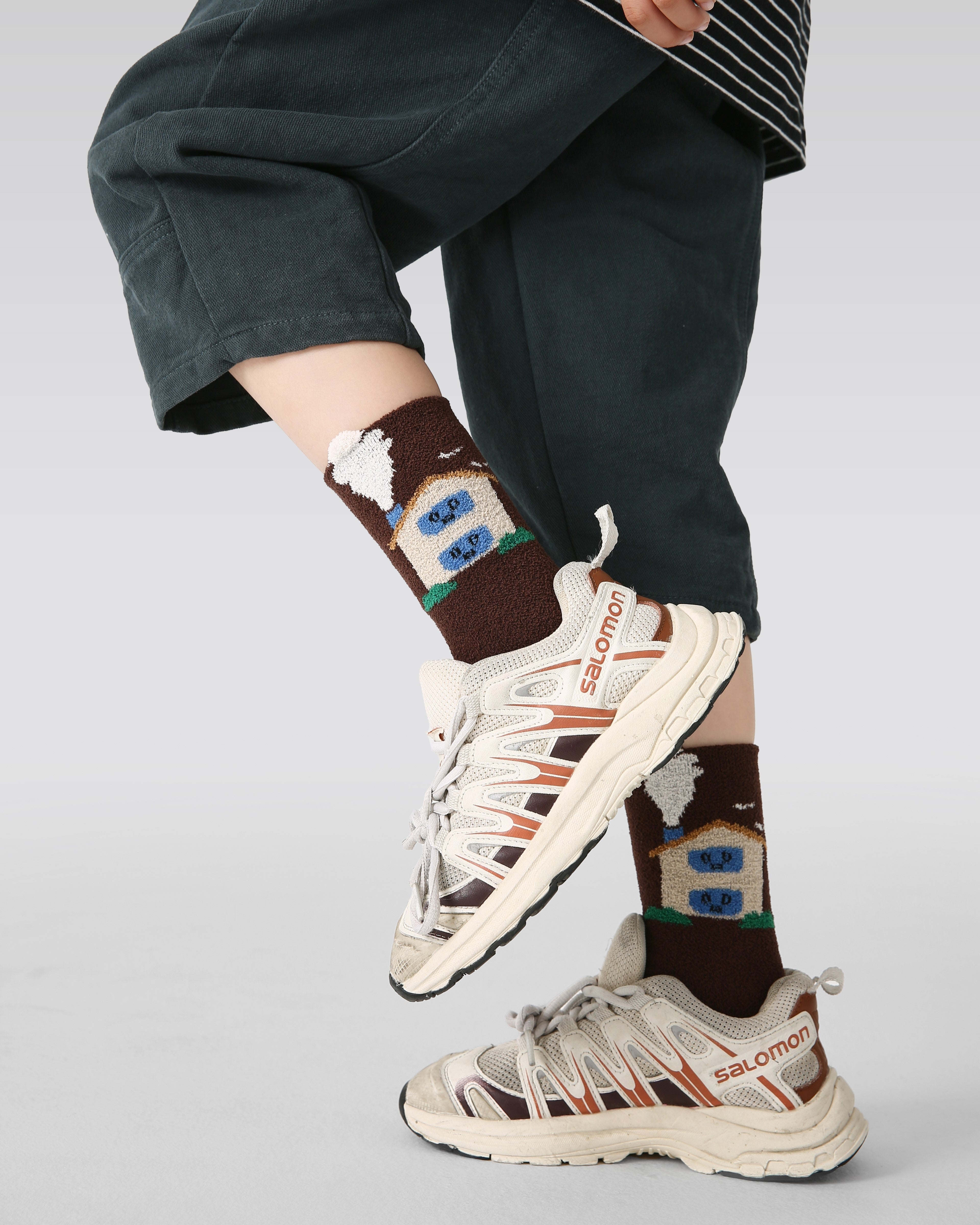 4パック 車 コテージ ハーフ ベルベット キッズ ソックス 快適で柔らかいコーラルフリース クルー