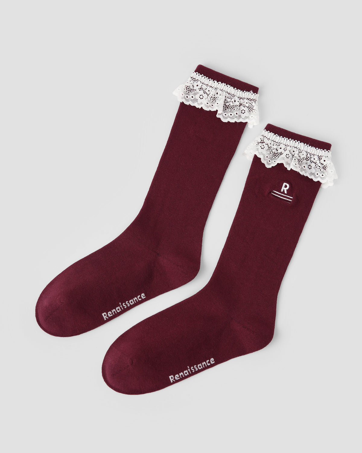 Women Crew Socks Lace Solid Color Cotton Cute Chic Style