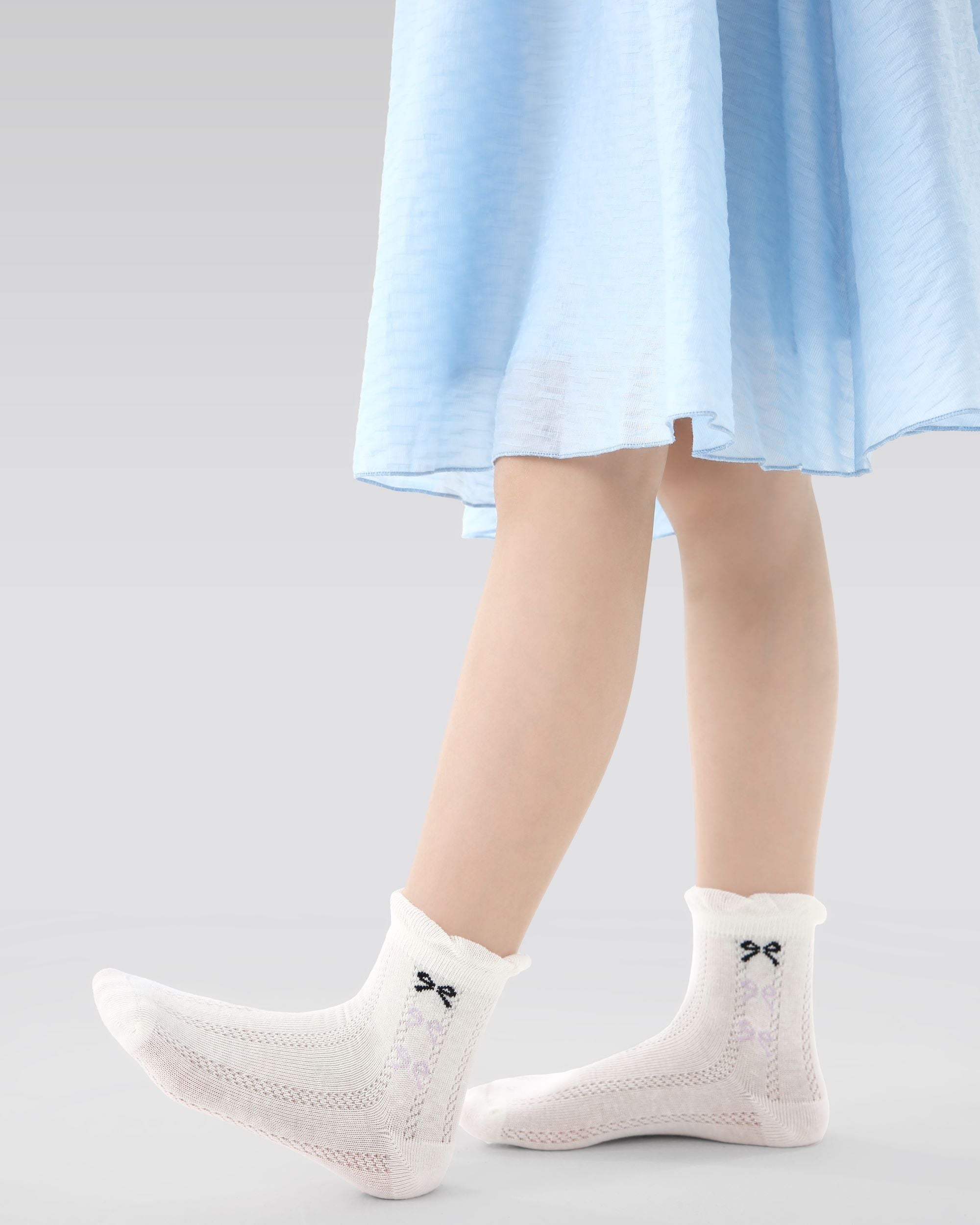 5 Pack Kids Crew Socks Purple Garden Mesh Breathable Bow Pattern