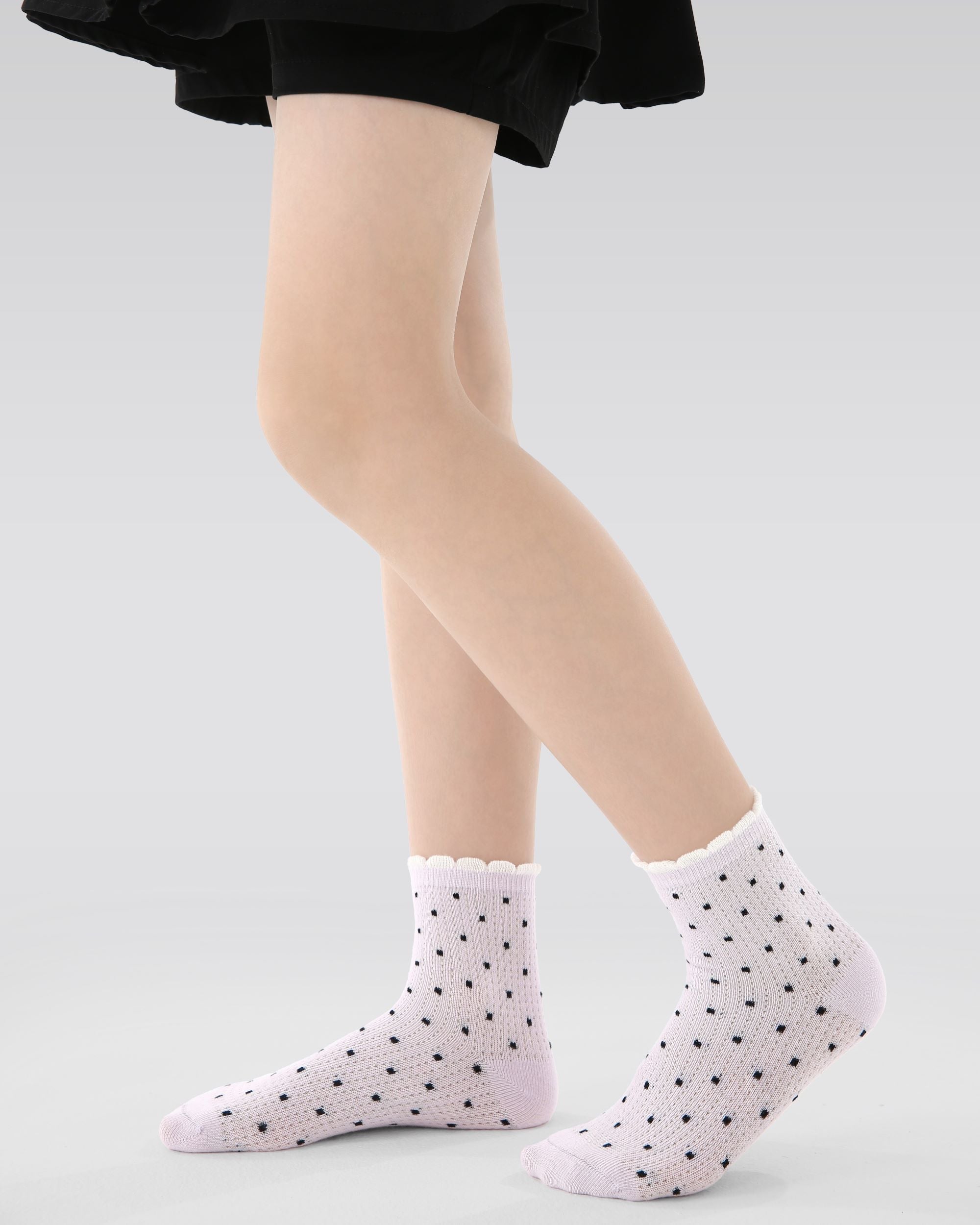 5 Pack Kids Crew Socks Purple Garden Mesh Breathable Bow Pattern - SWEET NANA