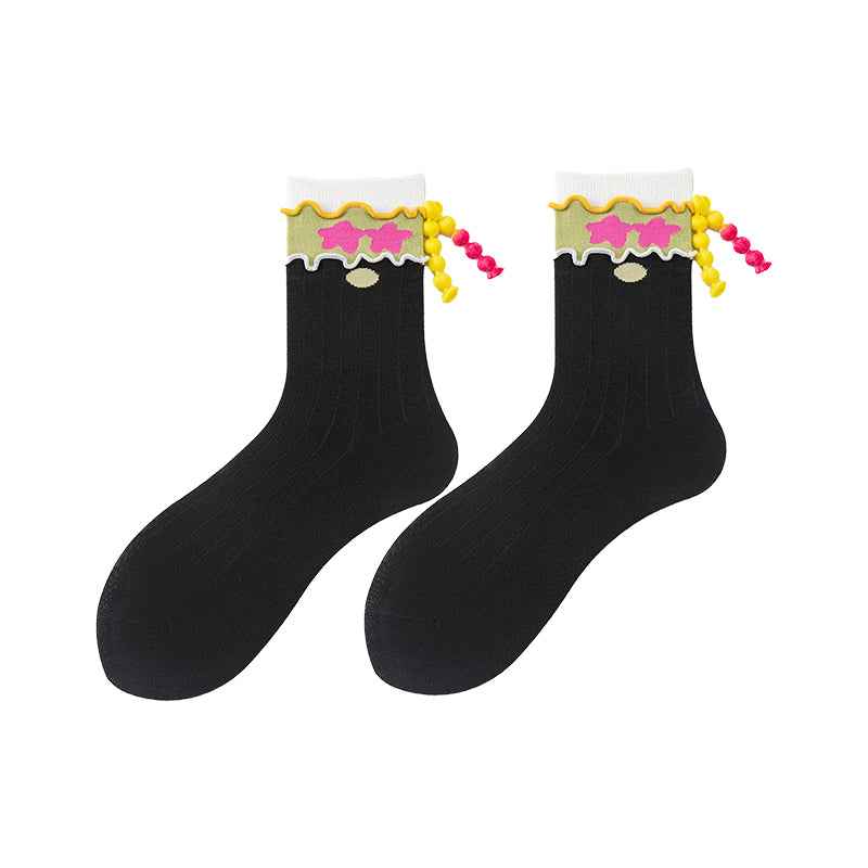 Sweetnana Women’s Crew Socks - Super Cool Braids Series Fun and Cute Cotton Socks, Colorful Socks, Soft Cotton Stockings, Stylish Women Socks for Every Occasion