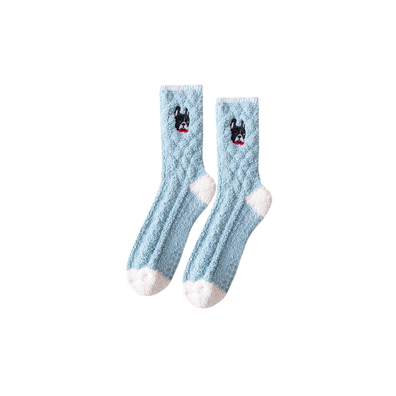 Sweetnana コージークルーソックス 女性＆男性用 - 動物刺繍シリーズ ふわふわ＆カラフルなソックス - 冬のストッキングに最適