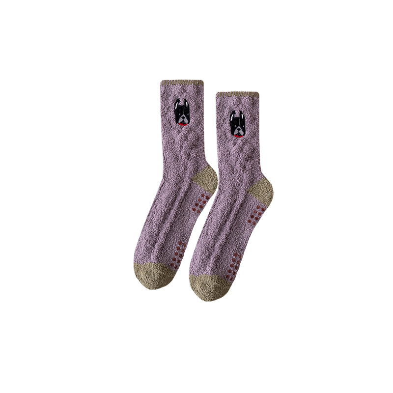 Sweetnana コージークルーソックス 女性＆男性用 - 動物刺繍シリーズ ふわふわ＆カラフルなソックス - 冬のストッキングに最適