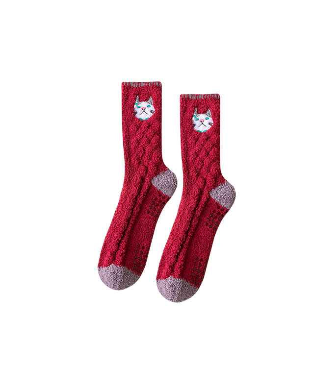 Sweetnana レディース＆メンズ向けの快適なクルーソックス - 動物刺繍シリーズのふわふわでカラフルなソックス - 冬にぴったりのソックス
